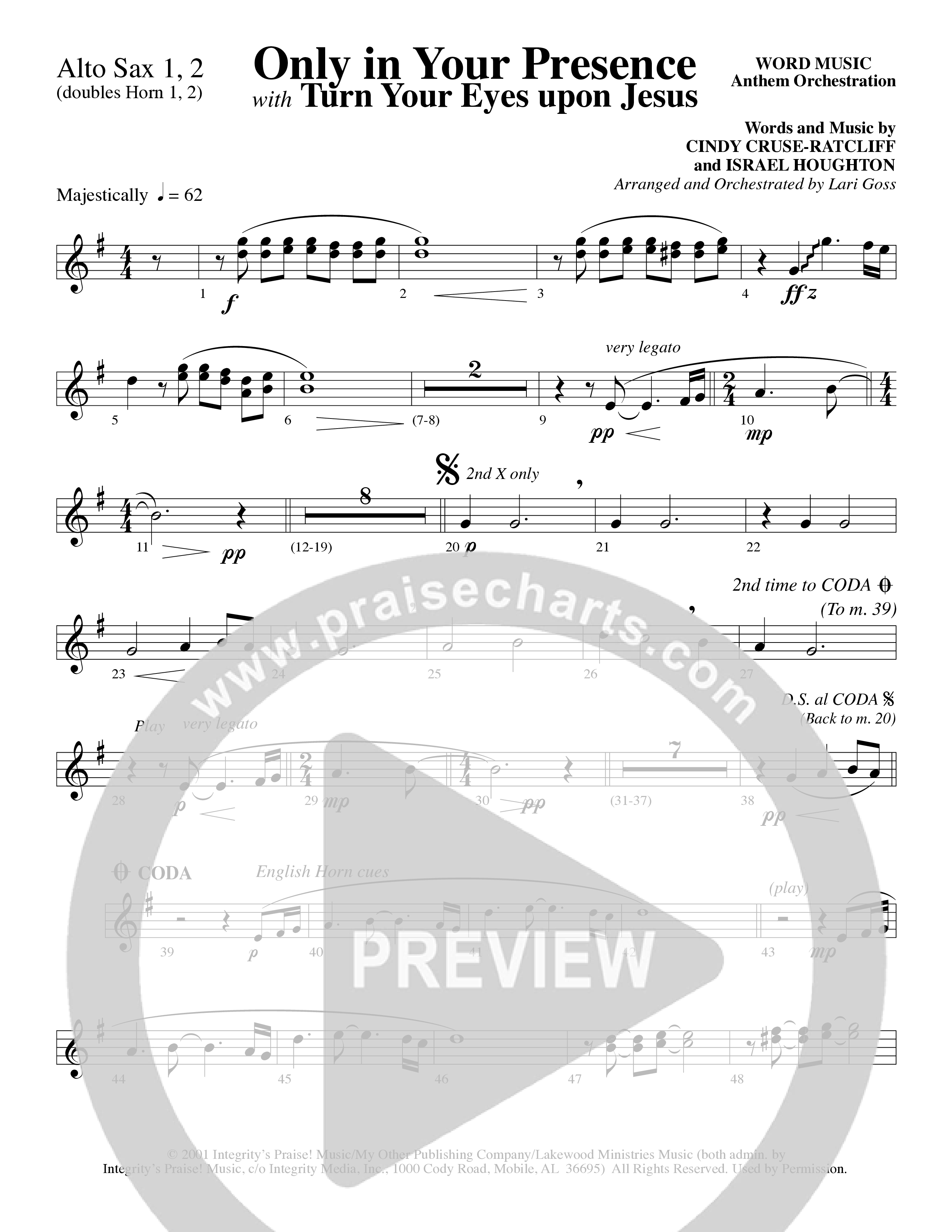 Only In Your Presence (Choral Anthem SATB) Alto Sax 1/2 (Word Music Choral / Arr. Lari Goss)