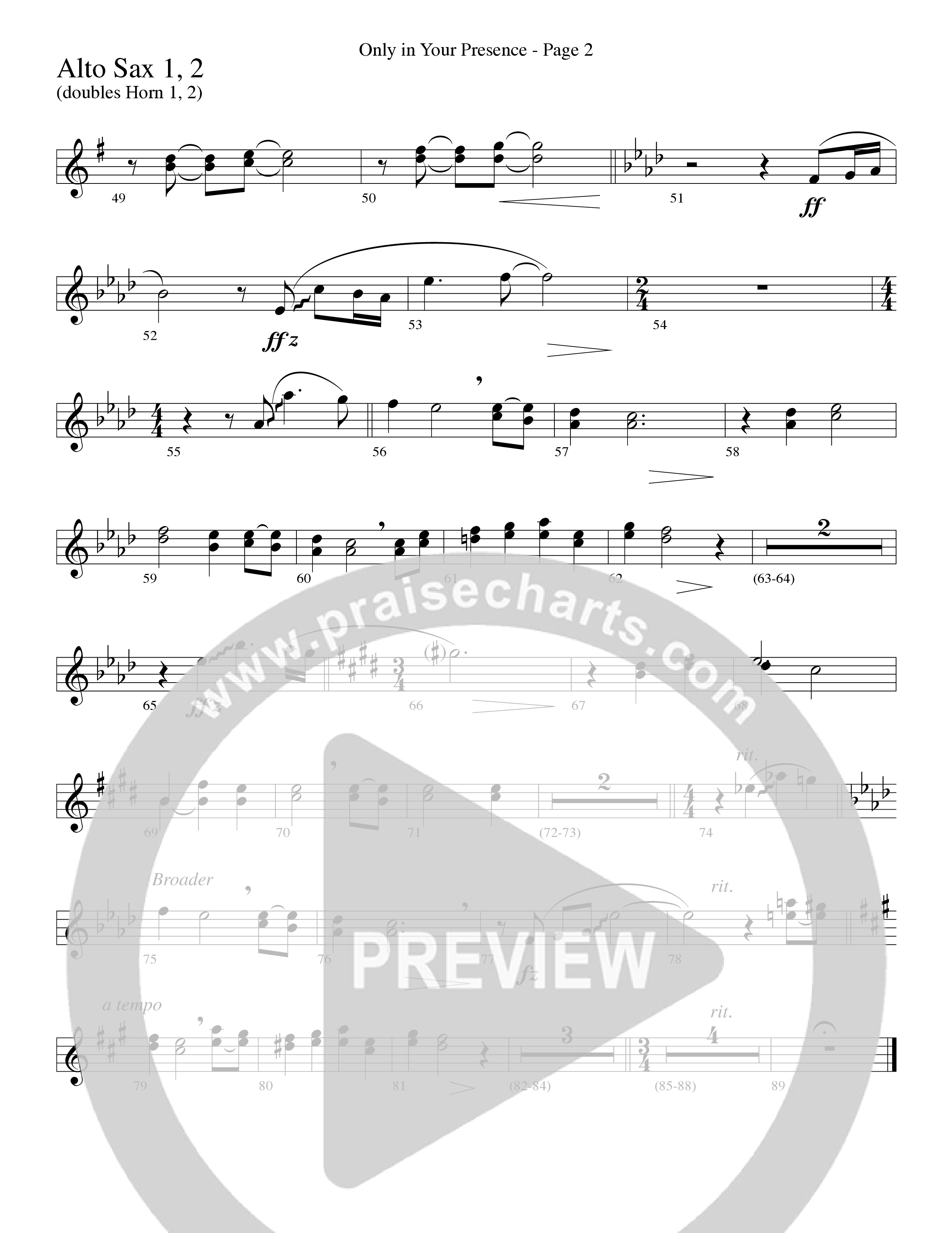 Only In Your Presence (Choral Anthem SATB) Alto Sax 1/2 (Word Music Choral / Arr. Lari Goss)