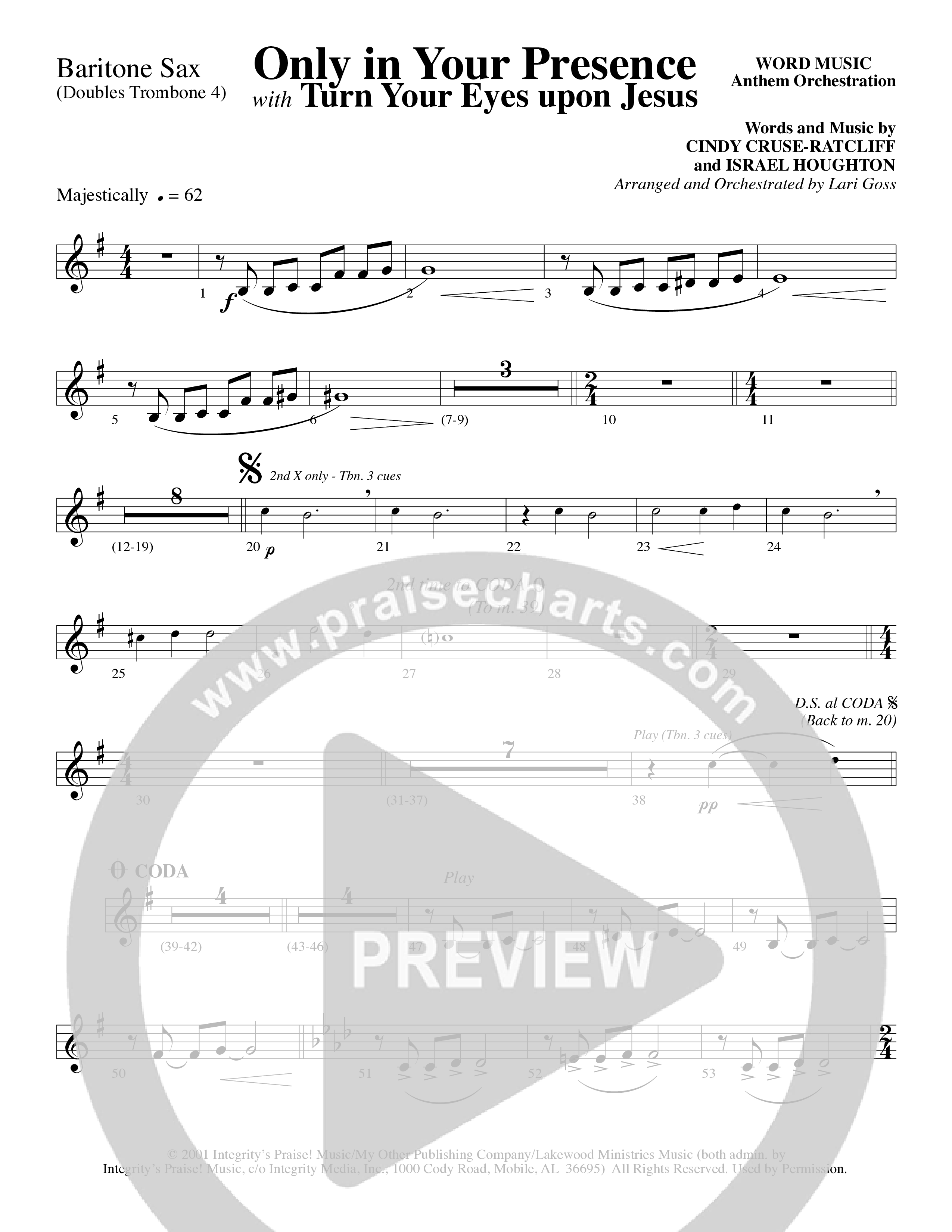 Only In Your Presence (Choral Anthem SATB) Bari Sax (Word Music Choral / Arr. Lari Goss)