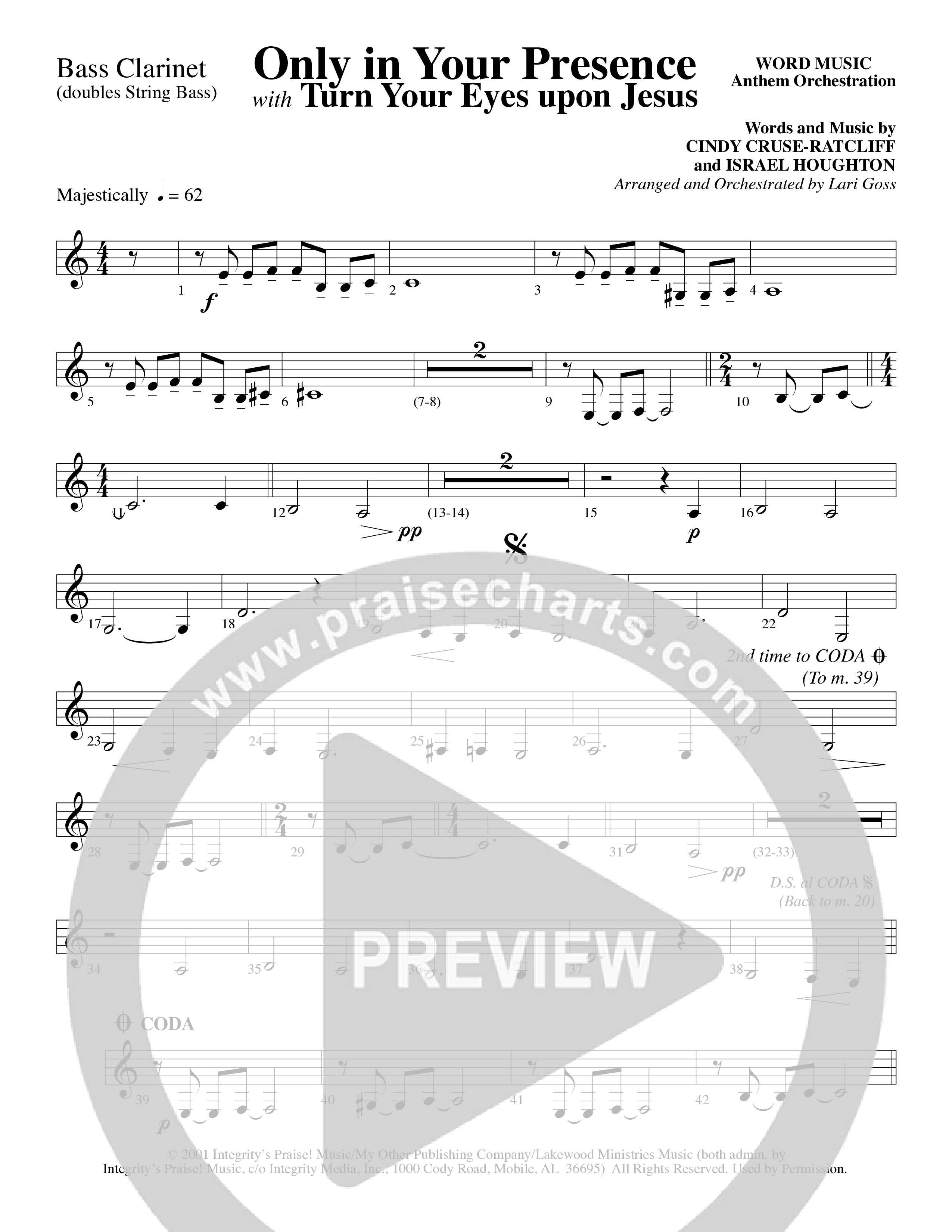 Only In Your Presence (Choral Anthem SATB) Bass Clarinet (Word Music Choral / Arr. Lari Goss)