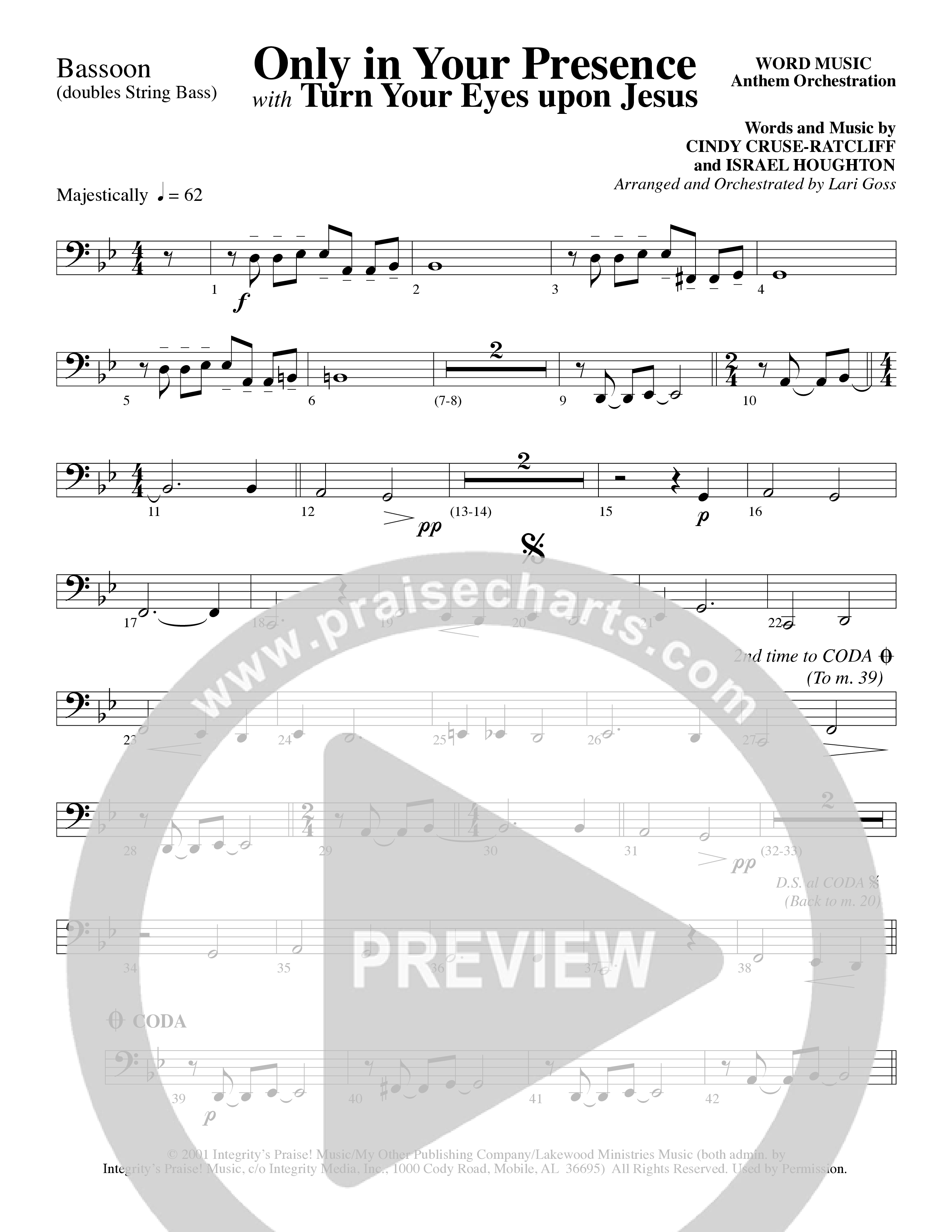 Only In Your Presence (Choral Anthem SATB) Bassoon (Word Music Choral / Arr. Lari Goss)