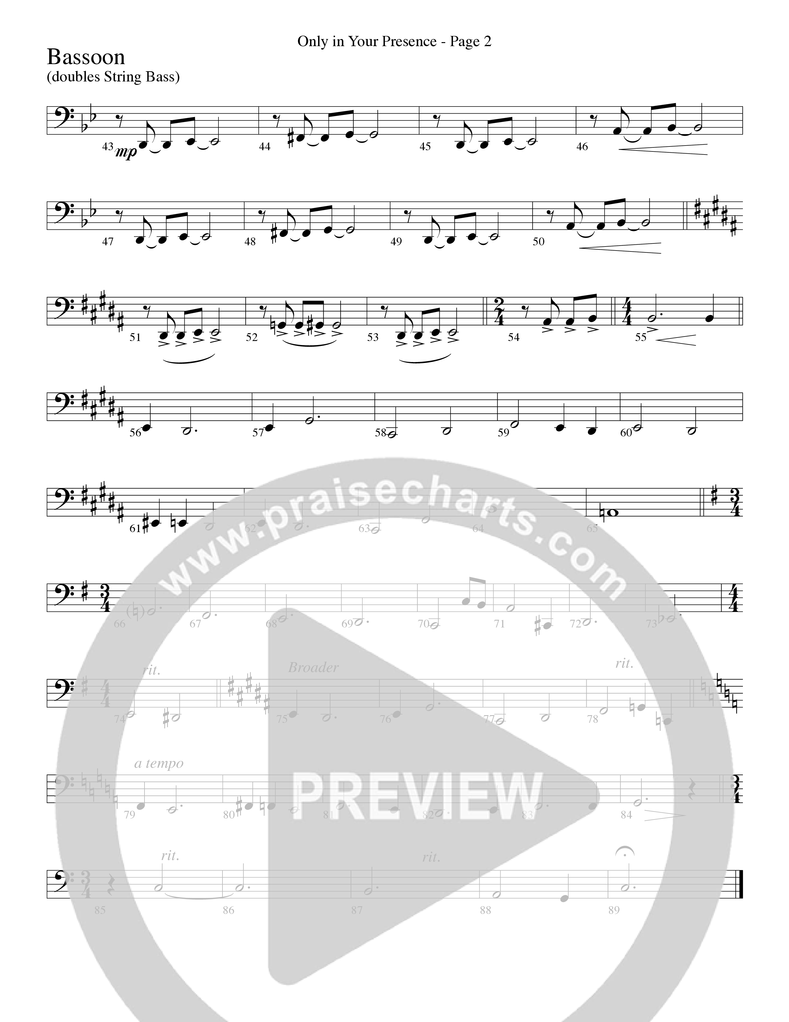 Only In Your Presence (Choral Anthem SATB) Bassoon (Word Music Choral / Arr. Lari Goss)