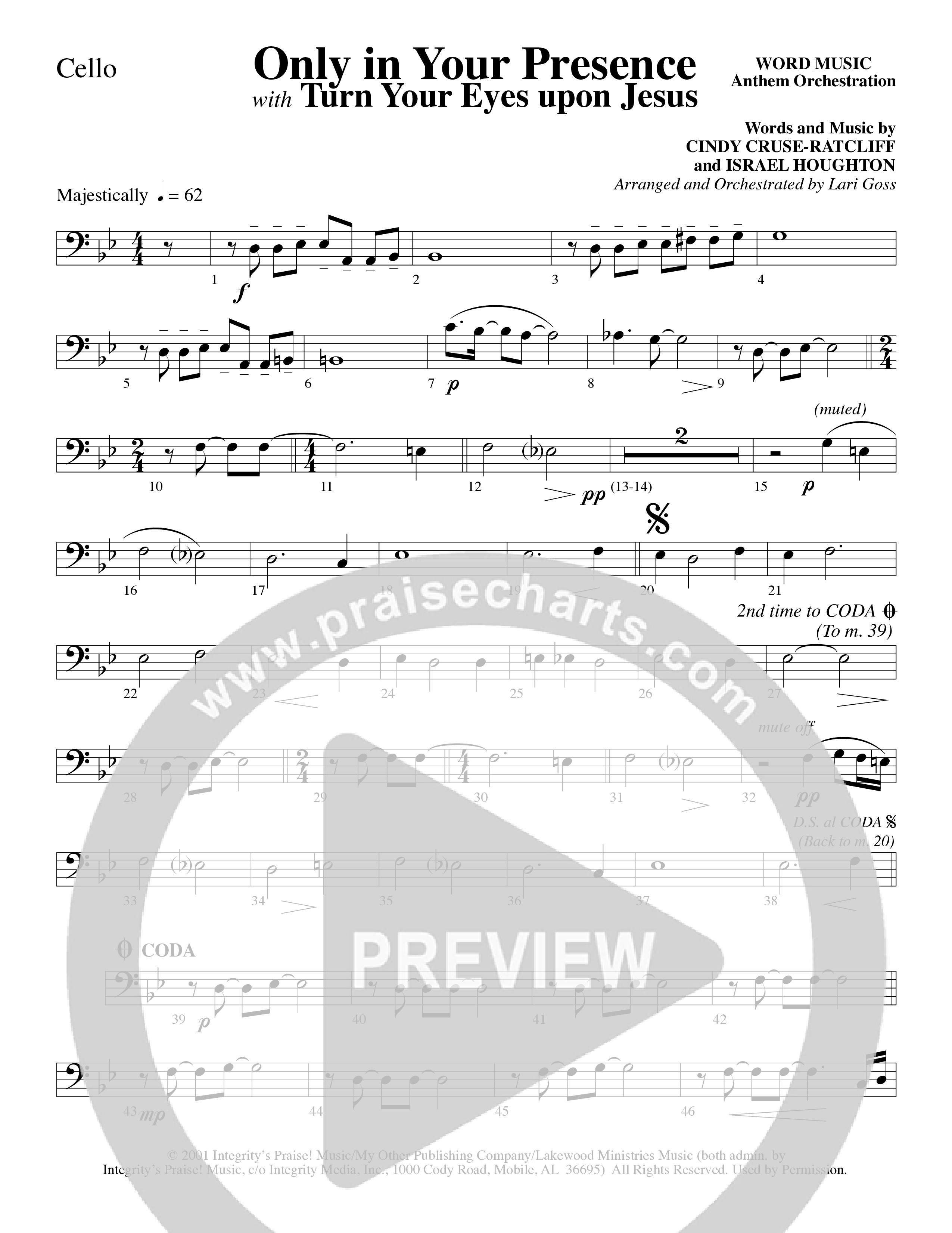 Only In Your Presence (Choral Anthem SATB) Cello (Word Music Choral / Arr. Lari Goss)
