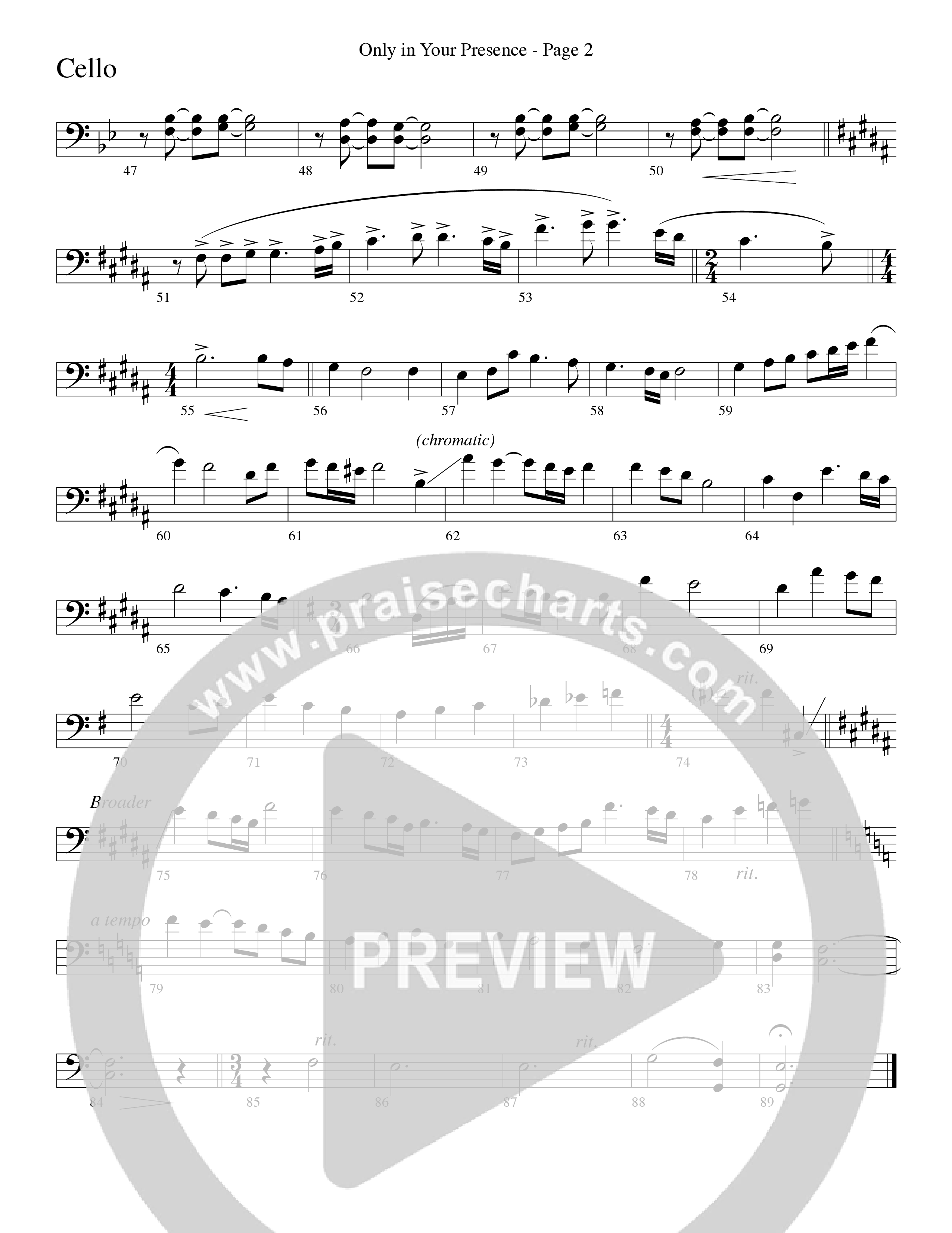 Only In Your Presence (Choral Anthem SATB) Cello (Word Music Choral / Arr. Lari Goss)