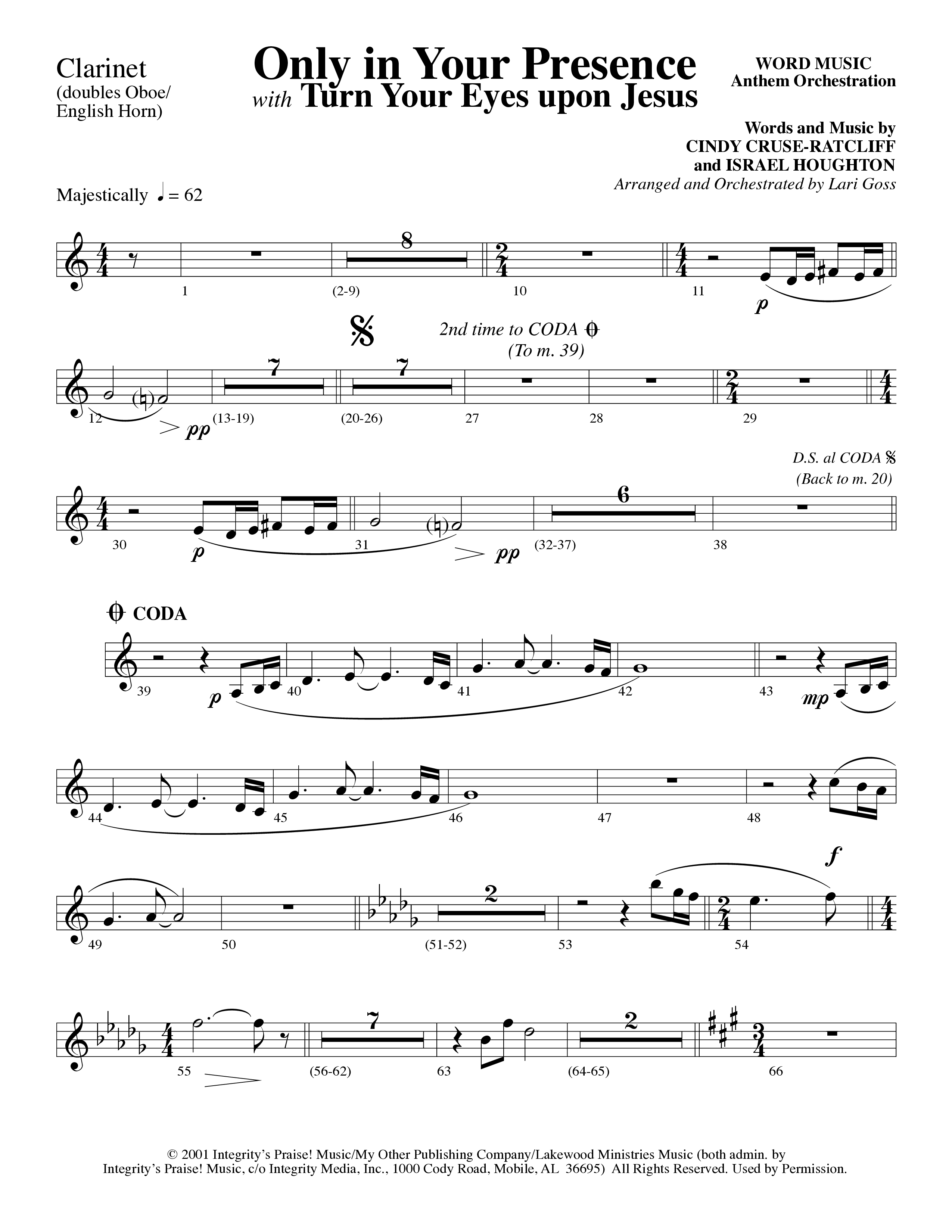 Only In Your Presence (Choral Anthem SATB) Clarinet (Word Music Choral / Arr. Lari Goss)