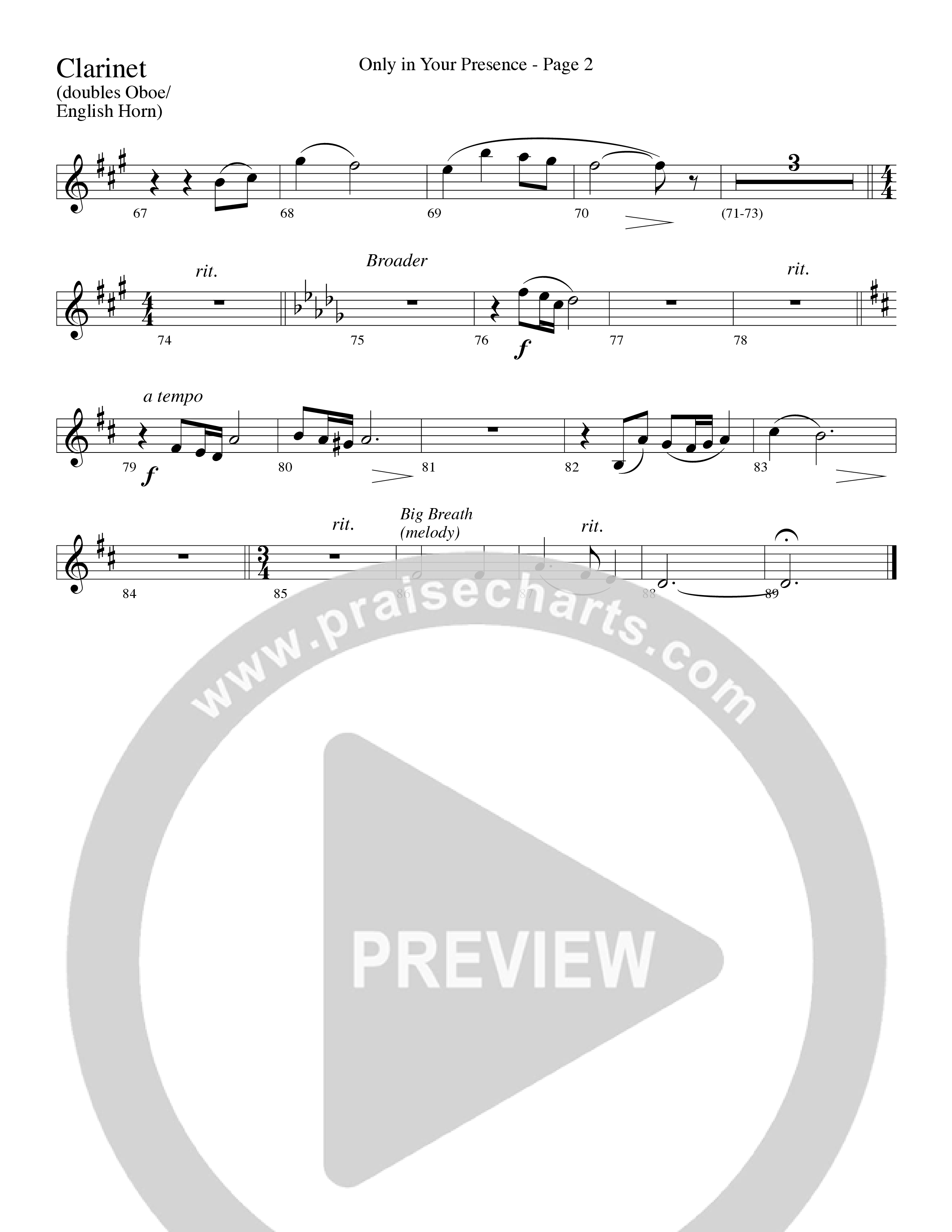 Only In Your Presence (Choral Anthem SATB) Clarinet (Word Music Choral / Arr. Lari Goss)