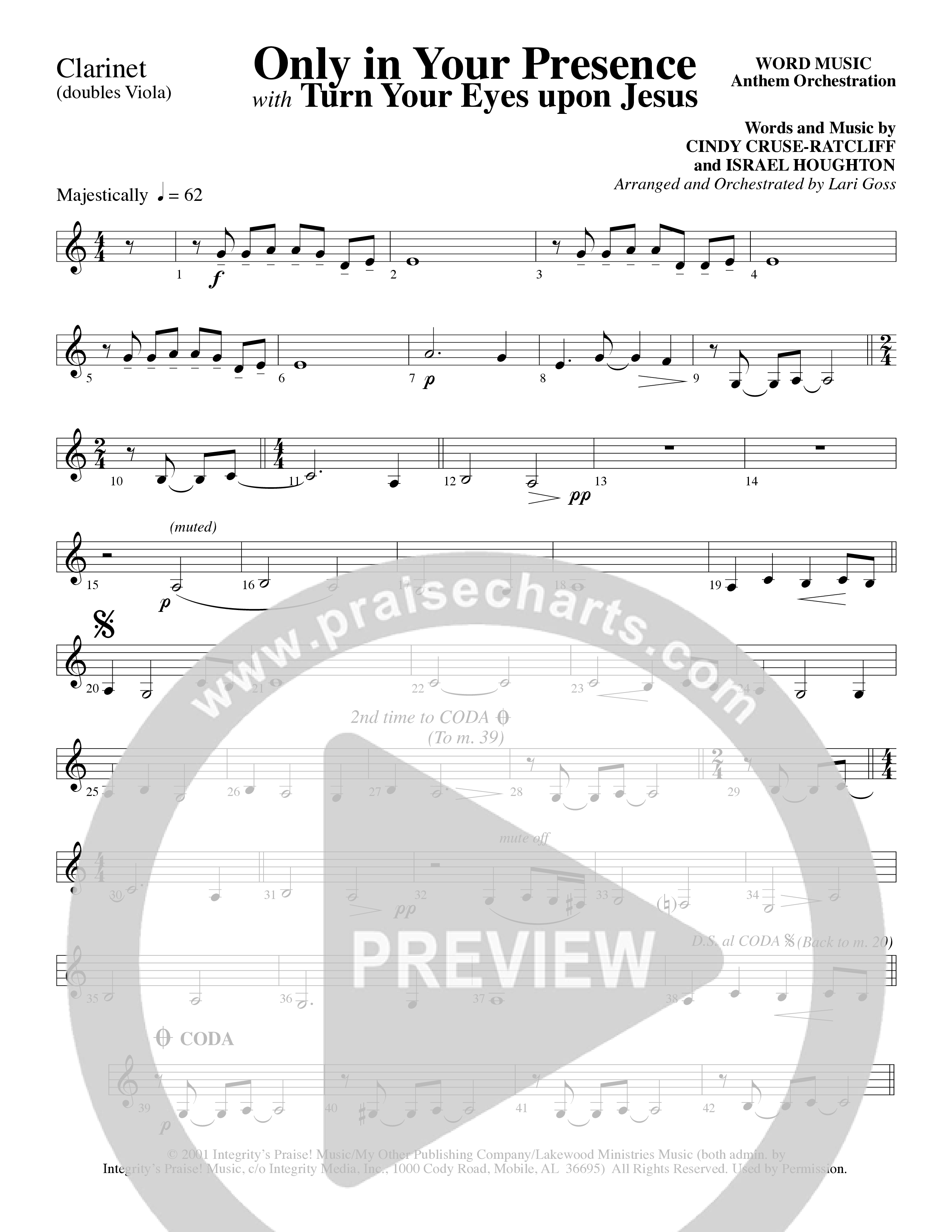 Only In Your Presence (Choral Anthem SATB) Clarinet (Word Music Choral / Arr. Lari Goss)