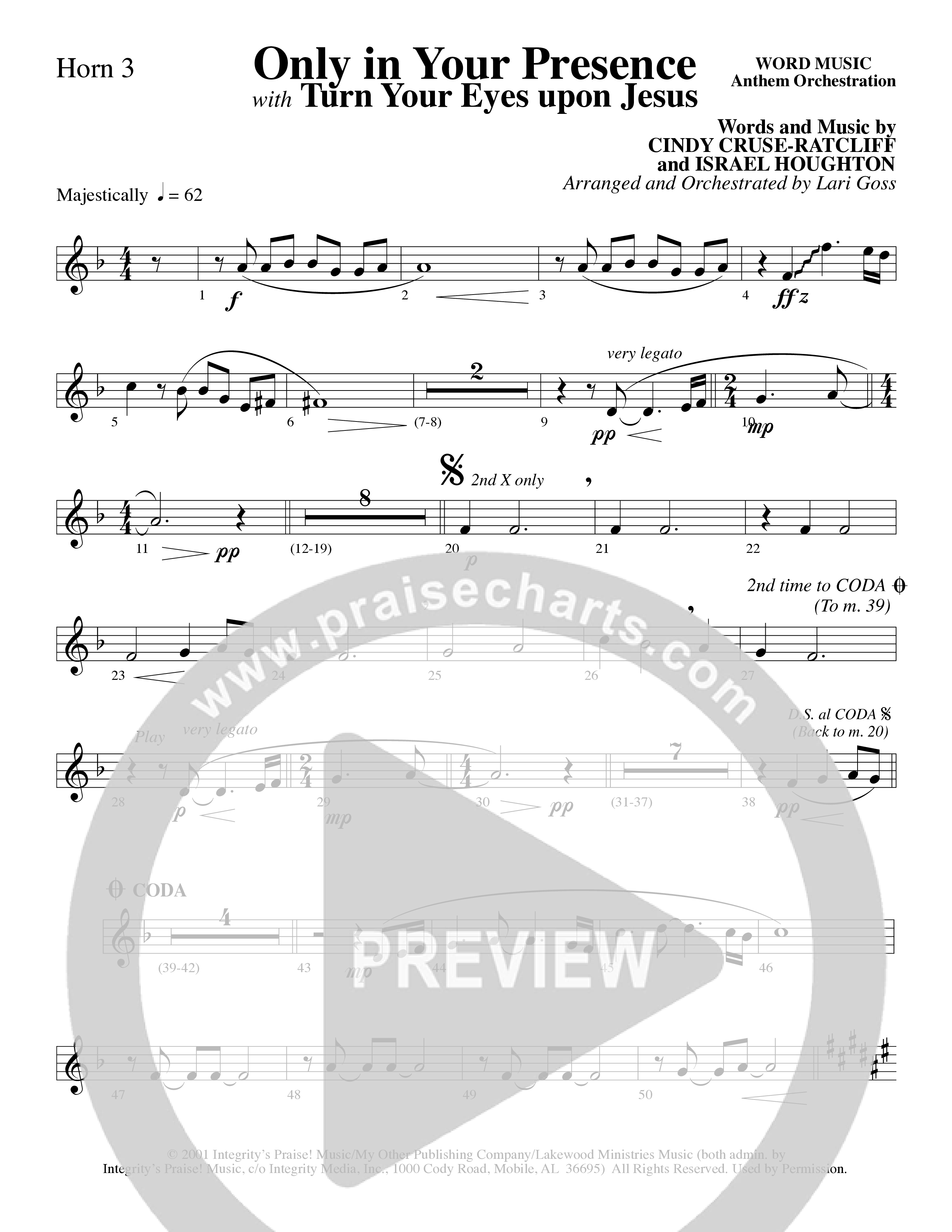 Only In Your Presence (Choral Anthem SATB) French Horn 3 (Word Music Choral / Arr. Lari Goss)