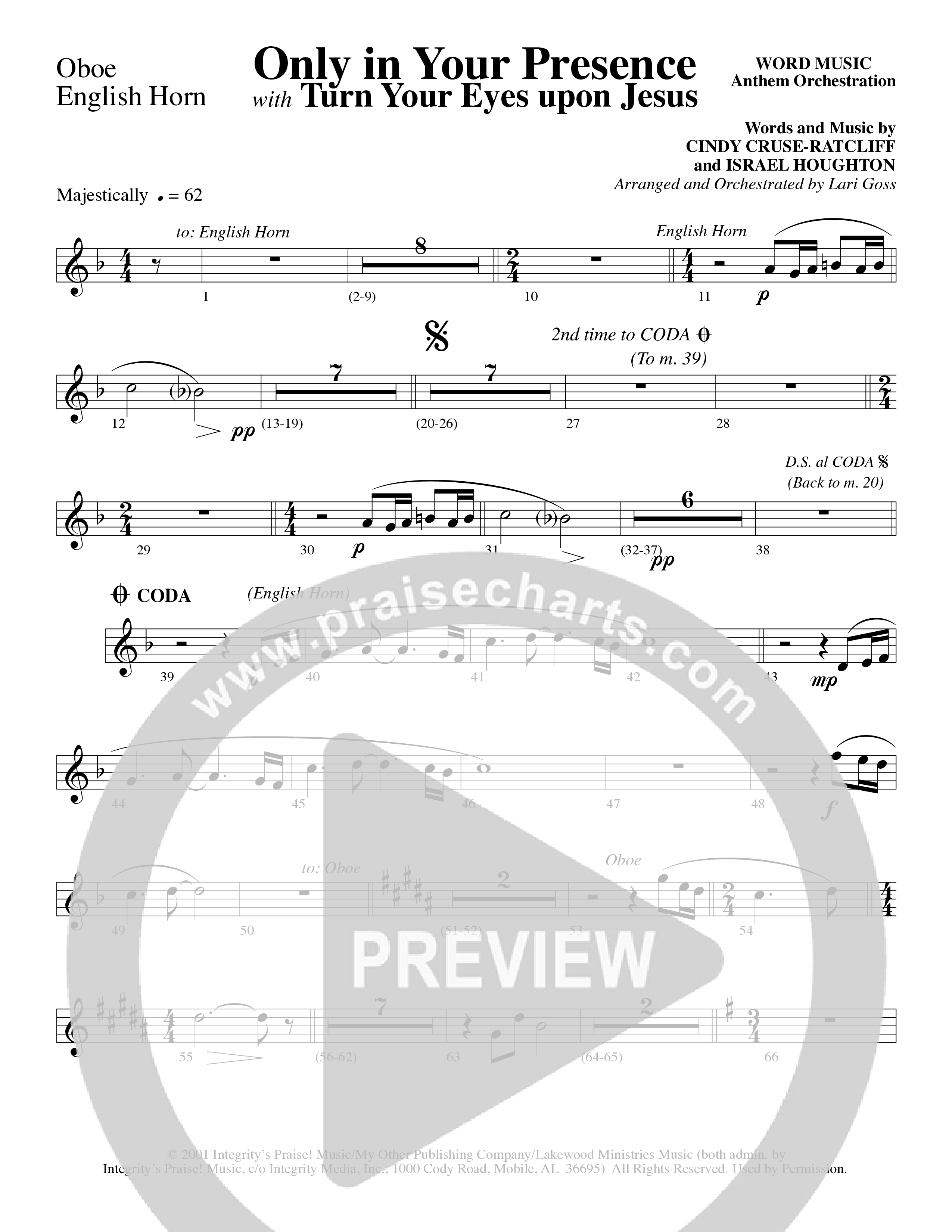Only In Your Presence (Choral Anthem SATB) Oboe (Word Music Choral / Arr. Lari Goss)