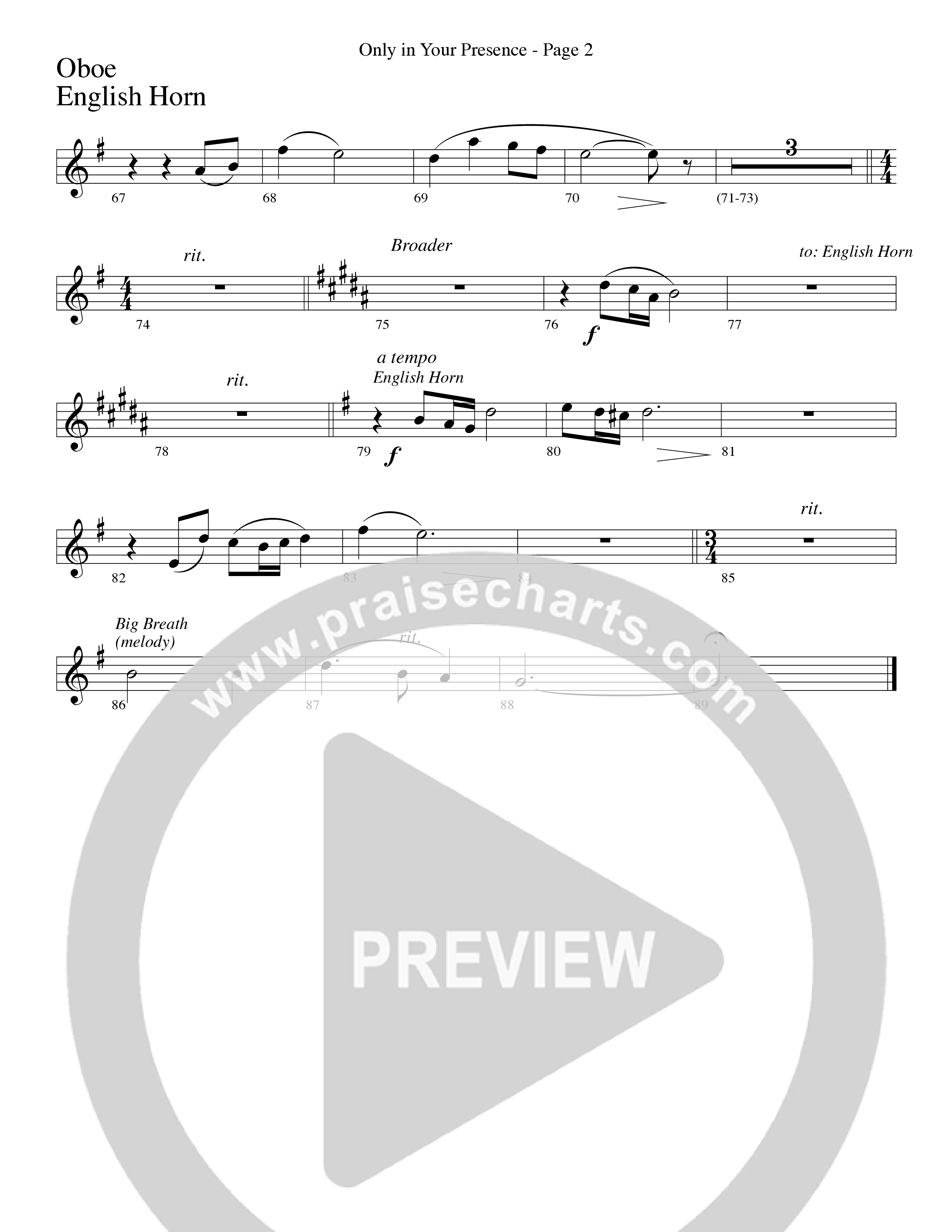 Only In Your Presence (Choral Anthem SATB) Oboe (Word Music Choral / Arr. Lari Goss)