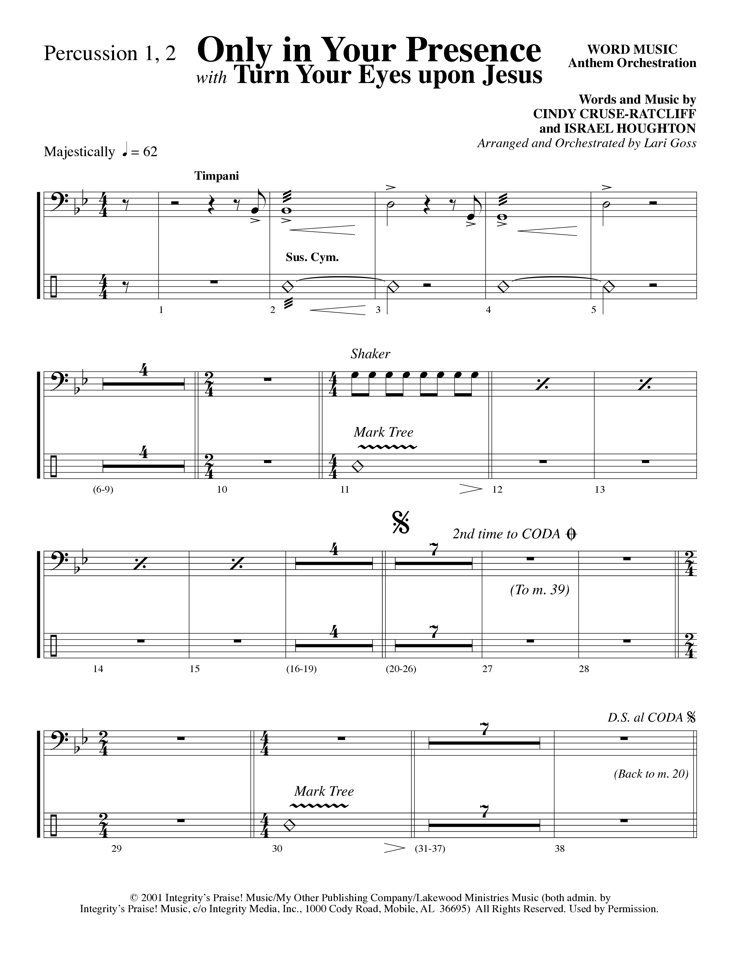Only In Your Presence (Choral Anthem SATB) Percussion 1/2 (Word Music Choral / Arr. Lari Goss)
