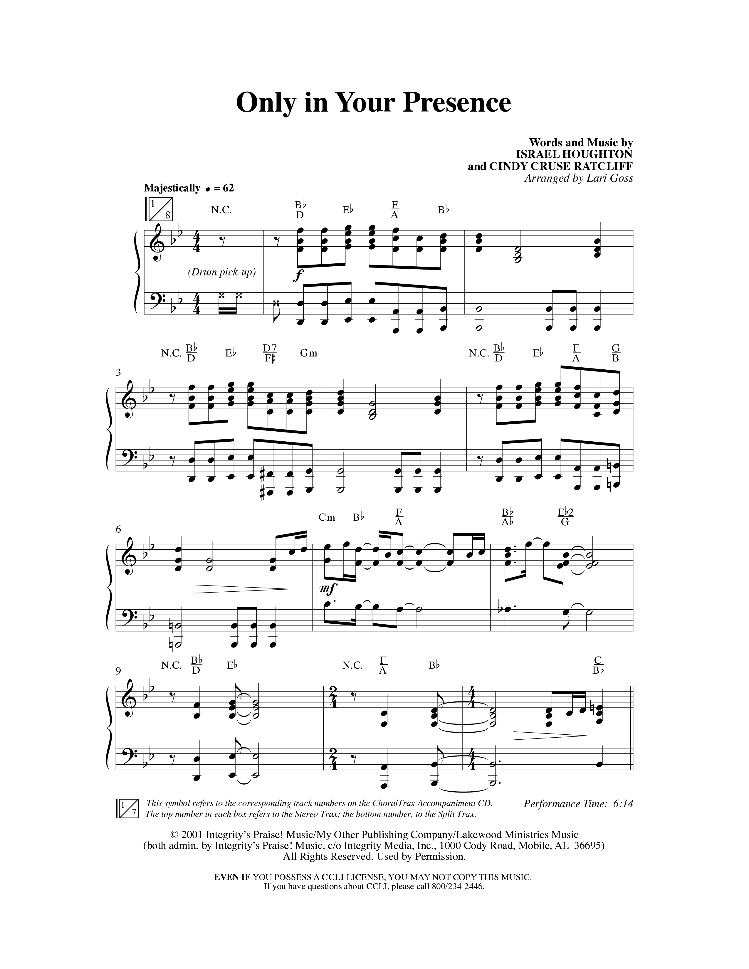 Only In Your Presence (Choral Anthem SATB) Anthem (SATB/Piano) (Word Music Choral / Arr. Lari Goss)