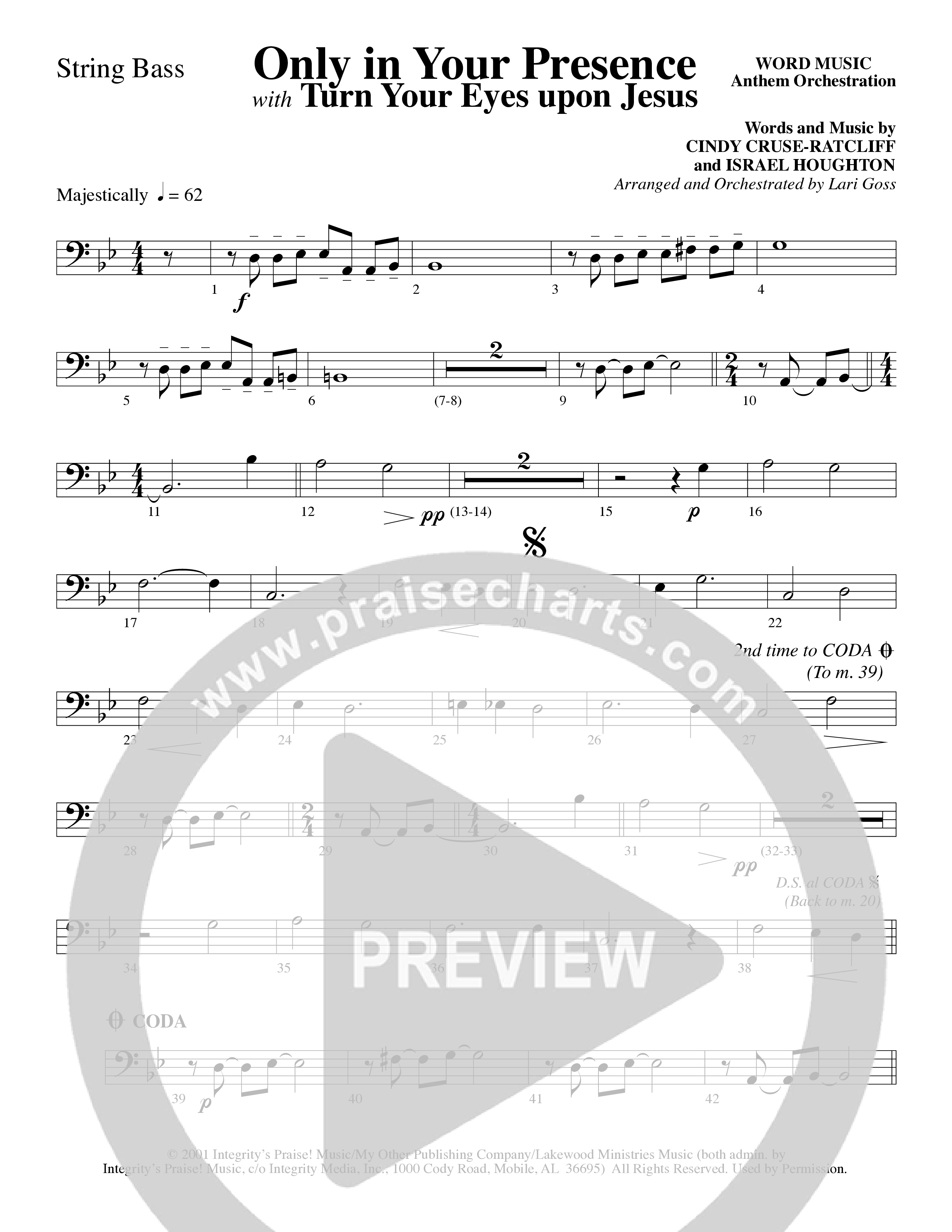Only In Your Presence (Choral Anthem SATB) String Bass (Word Music Choral / Arr. Lari Goss)