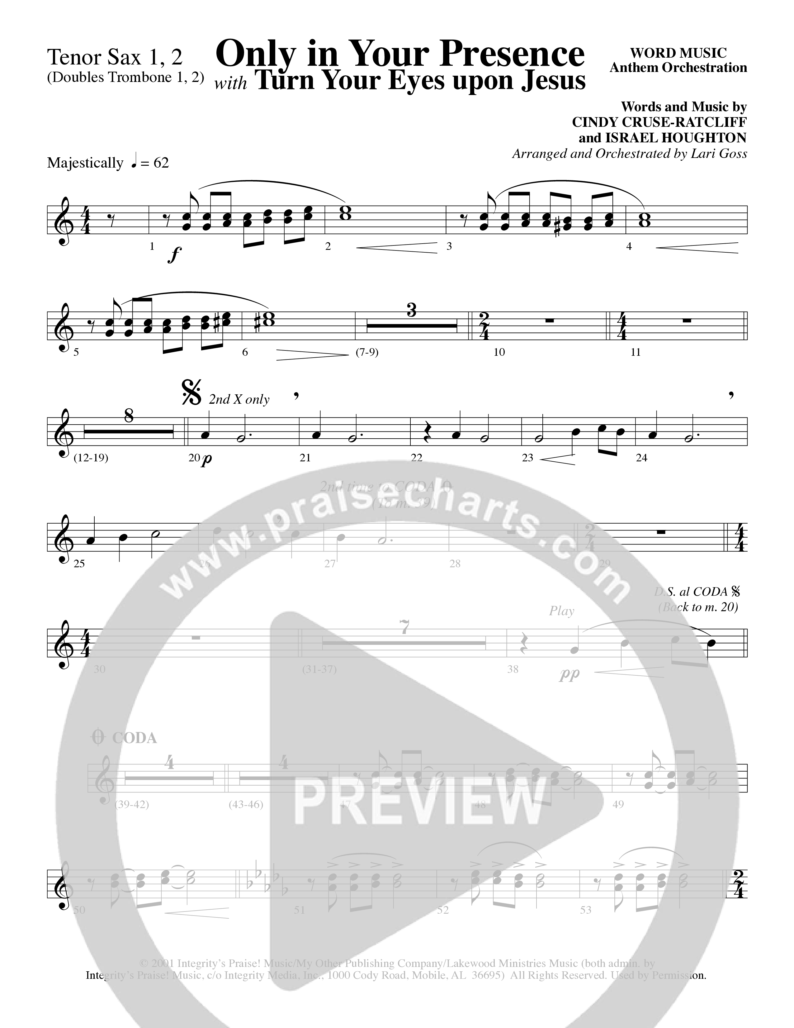 Only In Your Presence (Choral Anthem SATB) Tenor Sax 1/2 (Word Music Choral / Arr. Lari Goss)