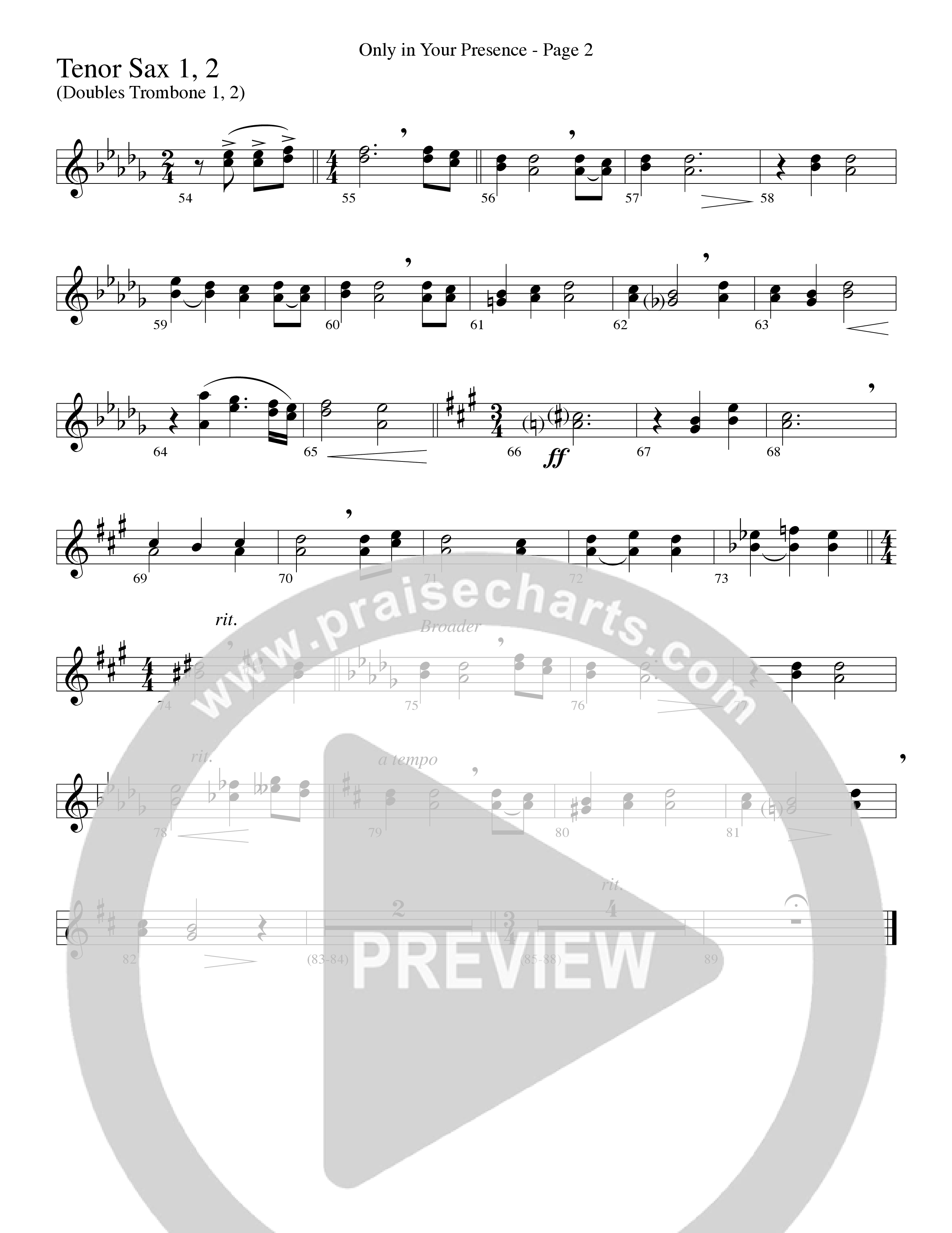 Only In Your Presence (Choral Anthem SATB) Tenor Sax 1/2 (Word Music Choral / Arr. Lari Goss)