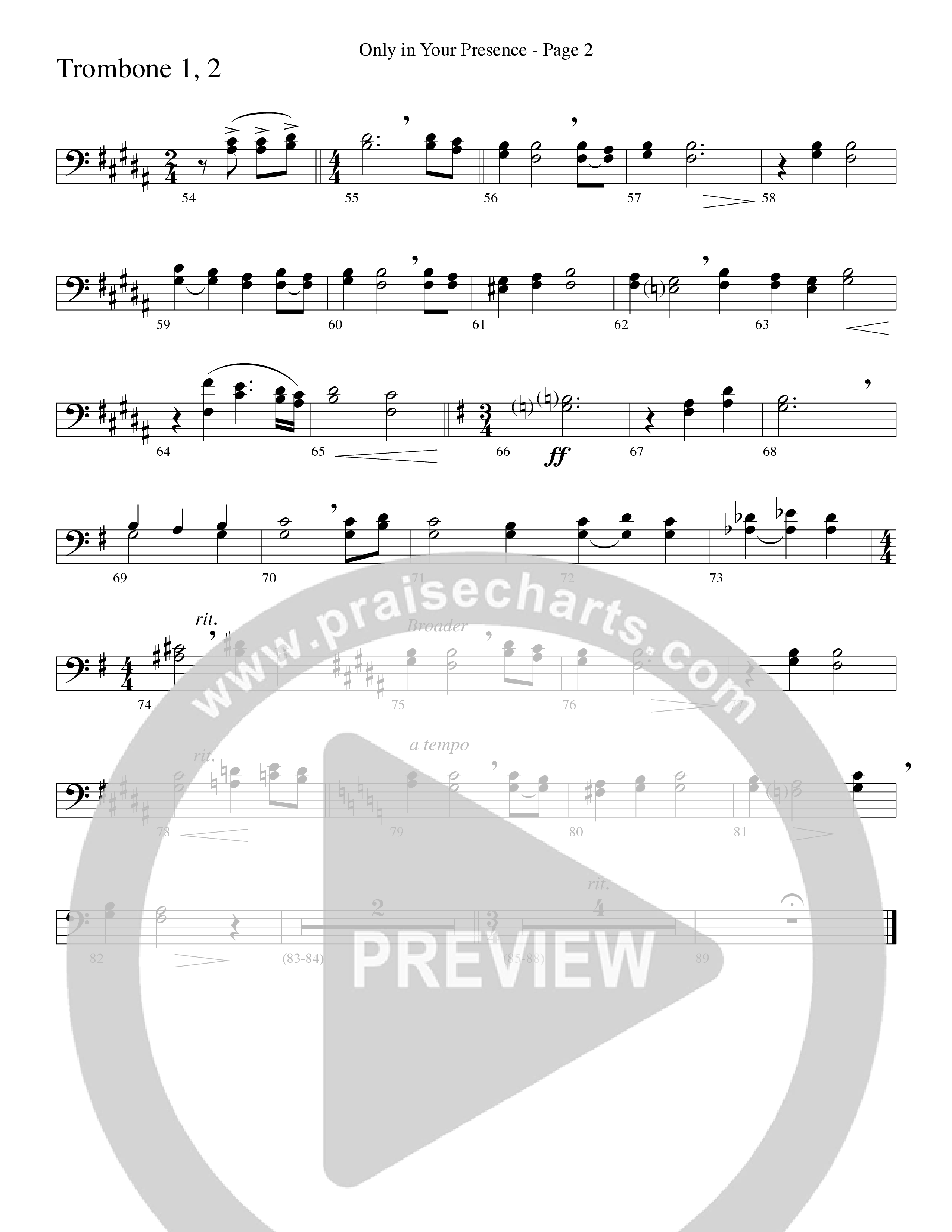 Only In Your Presence (Choral Anthem SATB) Trombone 1/2 (Word Music Choral / Arr. Lari Goss)
