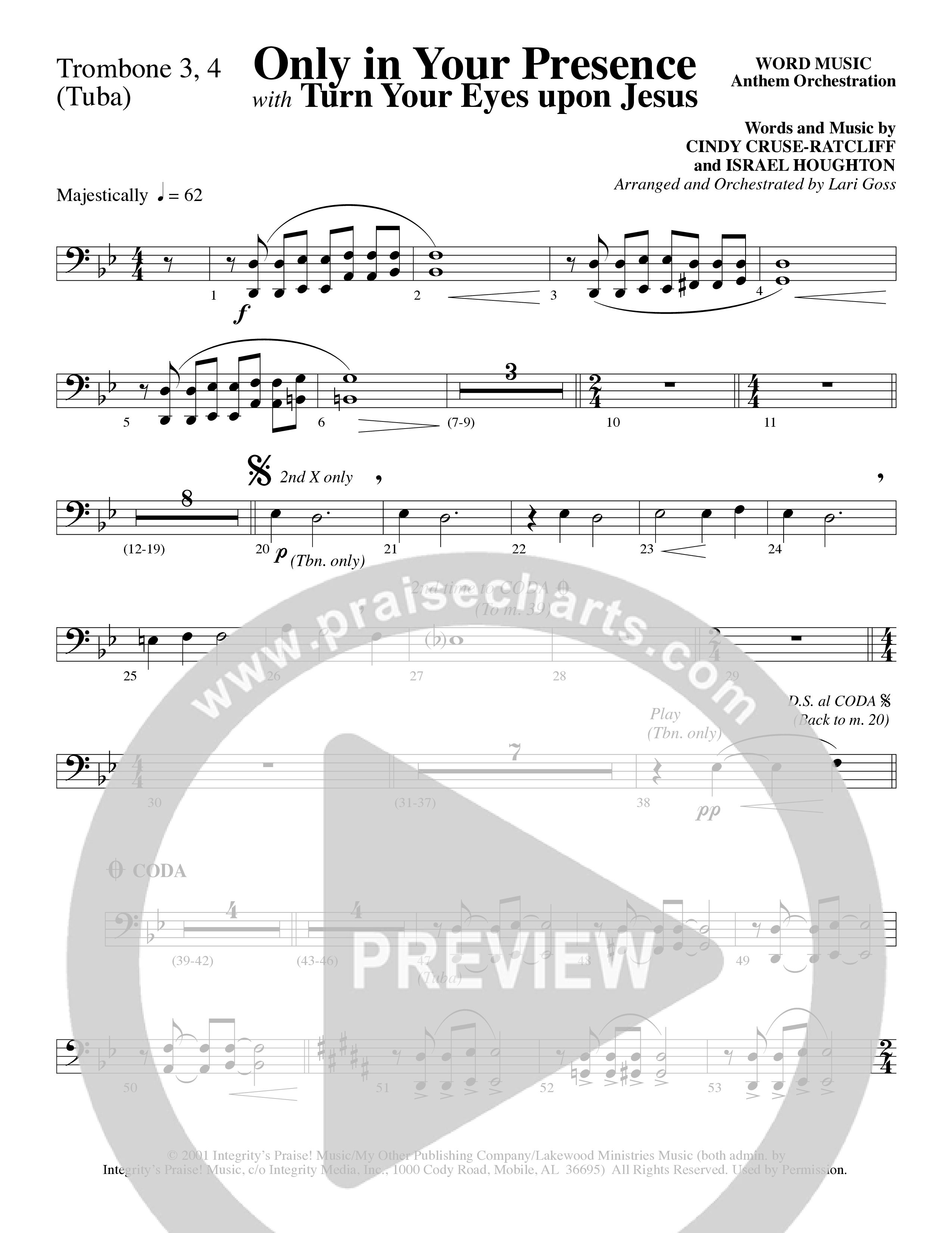 Only In Your Presence (Choral Anthem SATB) Trombone 3/4 (Word Music Choral / Arr. Lari Goss)