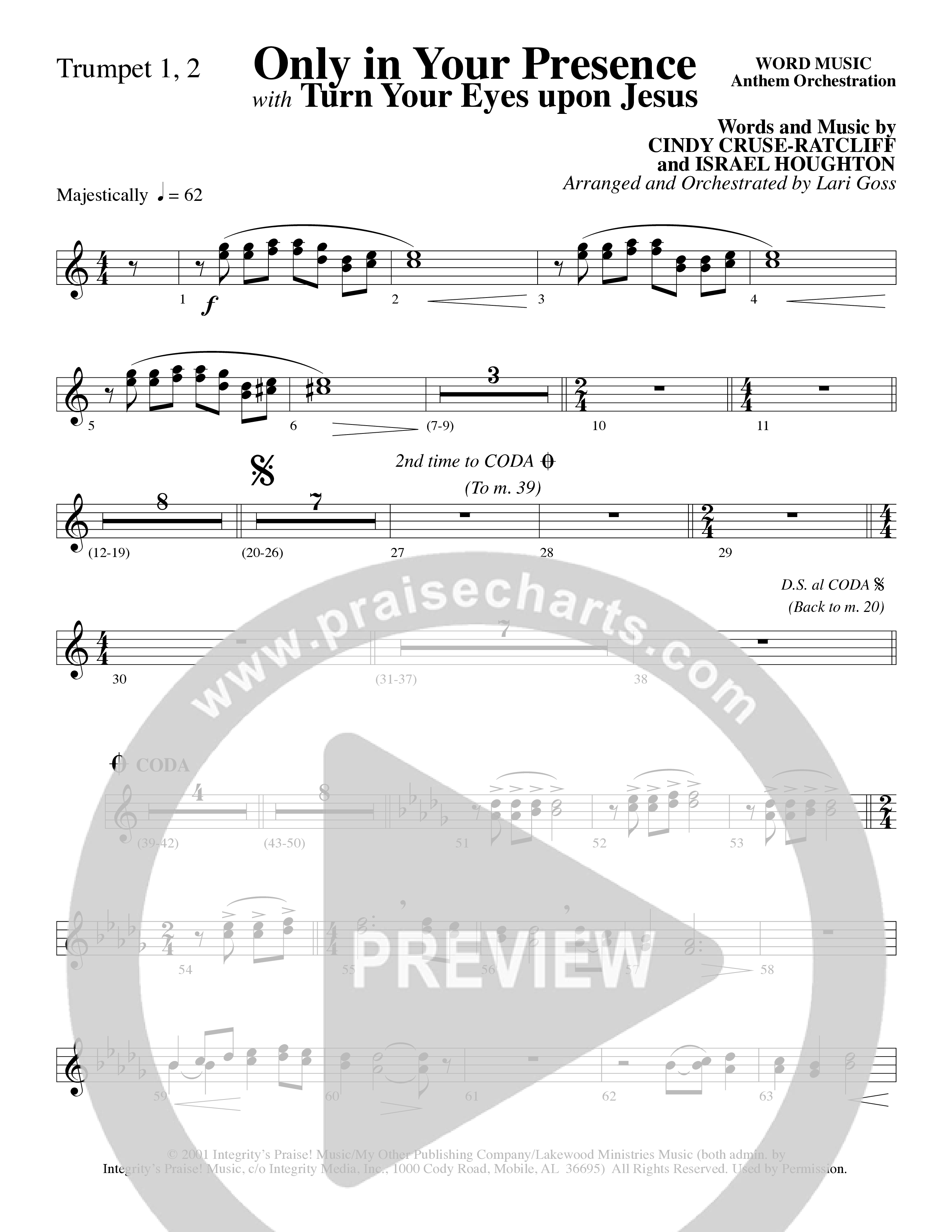 Only In Your Presence (Choral Anthem SATB) Trumpet 1,2 (Word Music Choral / Arr. Lari Goss)