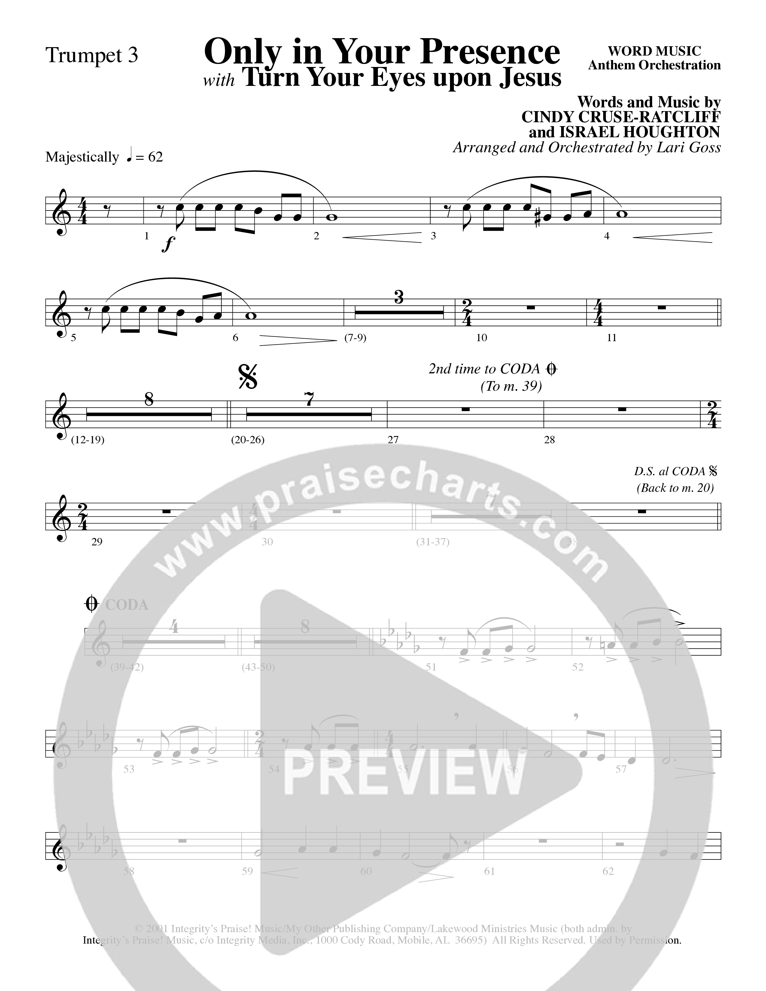 Only In Your Presence (Choral Anthem SATB) Trumpet 3 (Word Music Choral / Arr. Lari Goss)