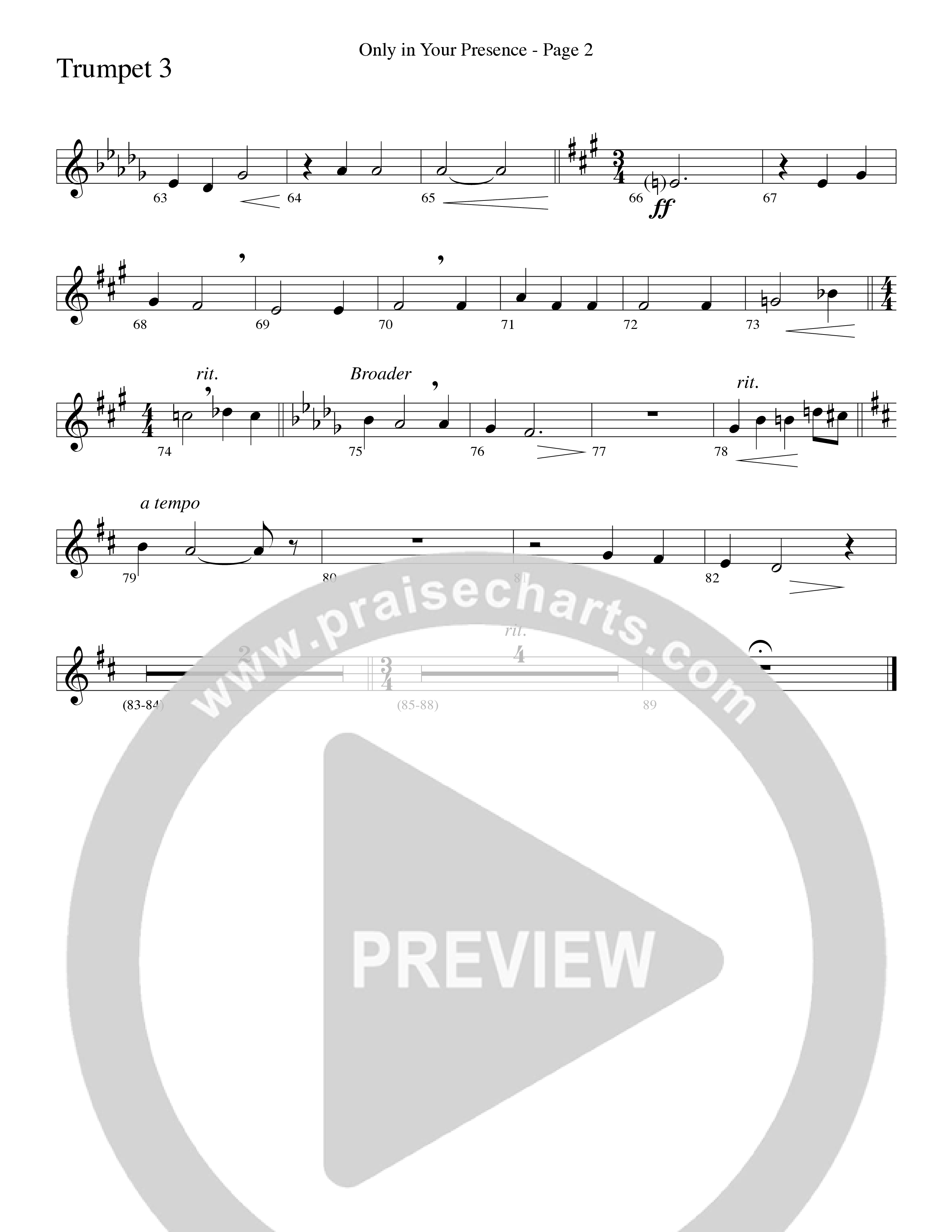 Only In Your Presence (Choral Anthem SATB) Trumpet 3 (Word Music Choral / Arr. Lari Goss)