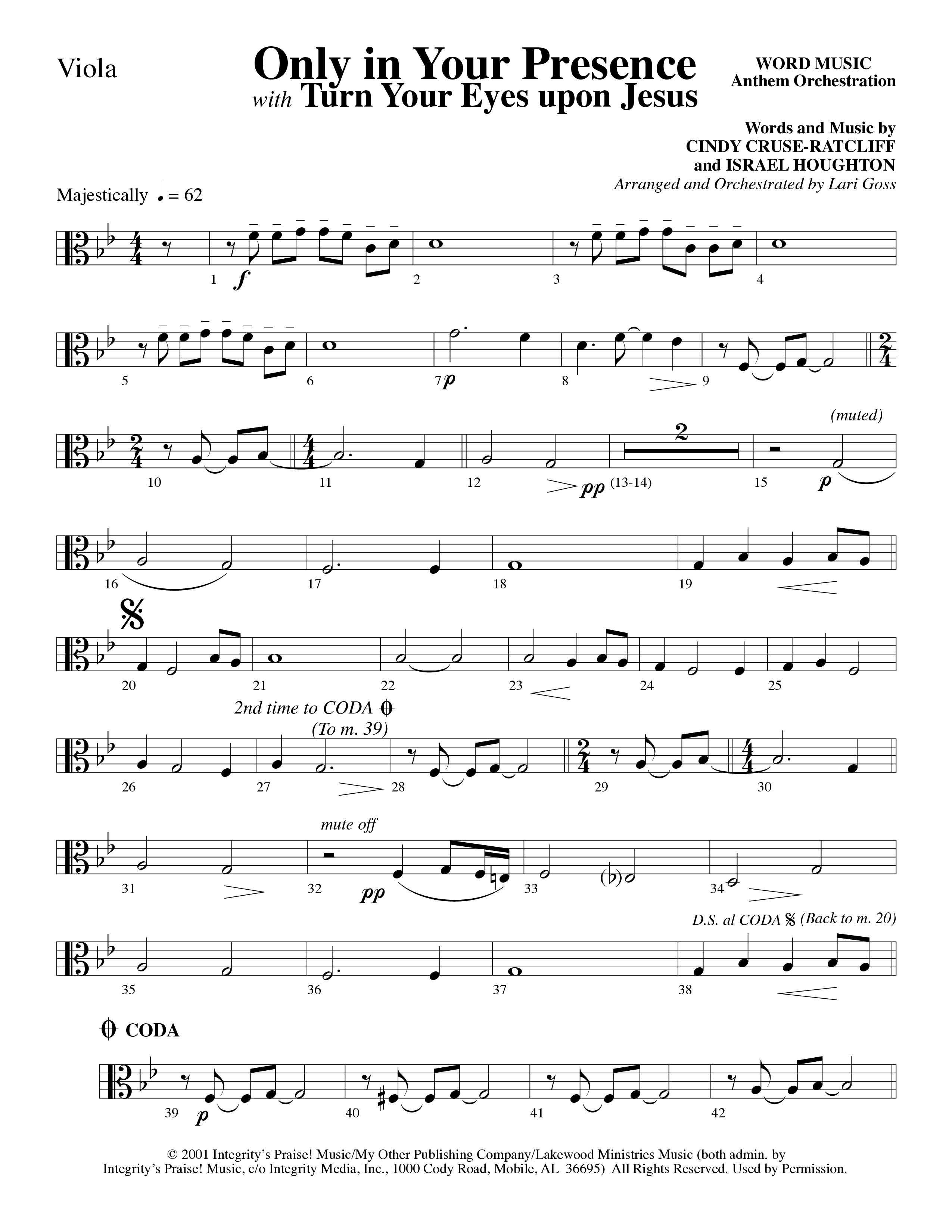 Only In Your Presence (Choral Anthem SATB) Viola (Word Music Choral / Arr. Lari Goss)