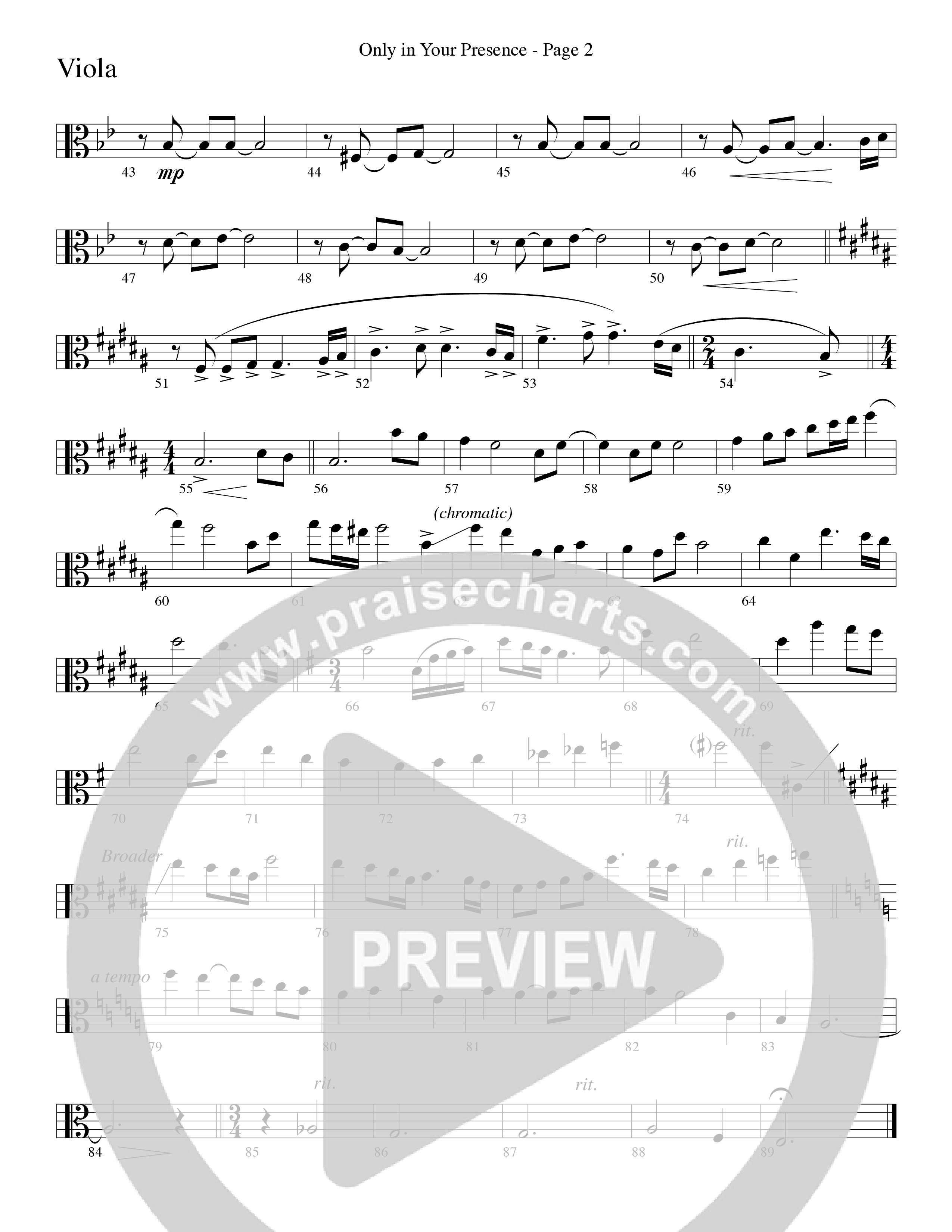 Only In Your Presence (Choral Anthem SATB) Viola (Word Music Choral / Arr. Lari Goss)