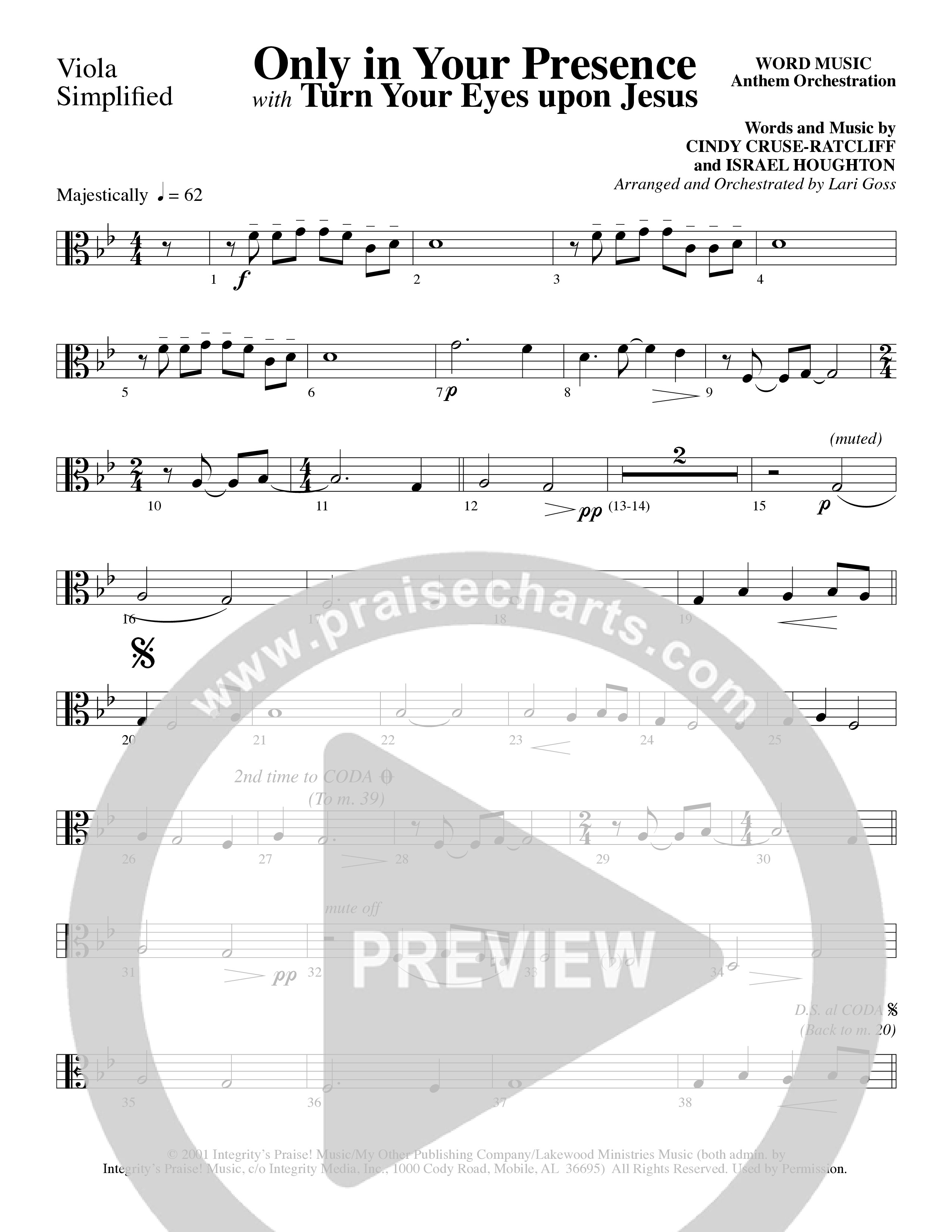 Only In Your Presence (Choral Anthem SATB) Viola (Word Music Choral / Arr. Lari Goss)