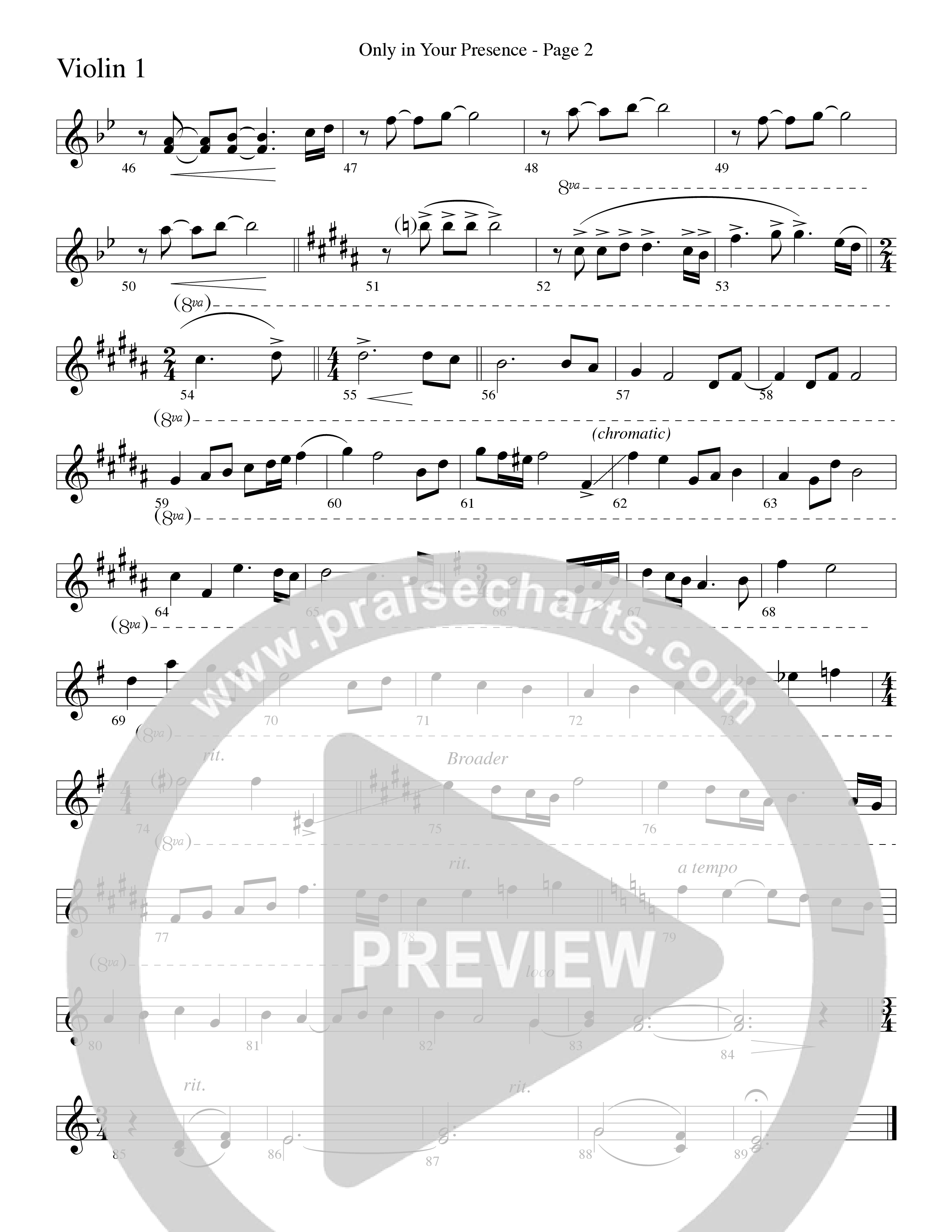 Only In Your Presence (Choral Anthem SATB) Violin 1/2 (Word Music Choral / Arr. Lari Goss)