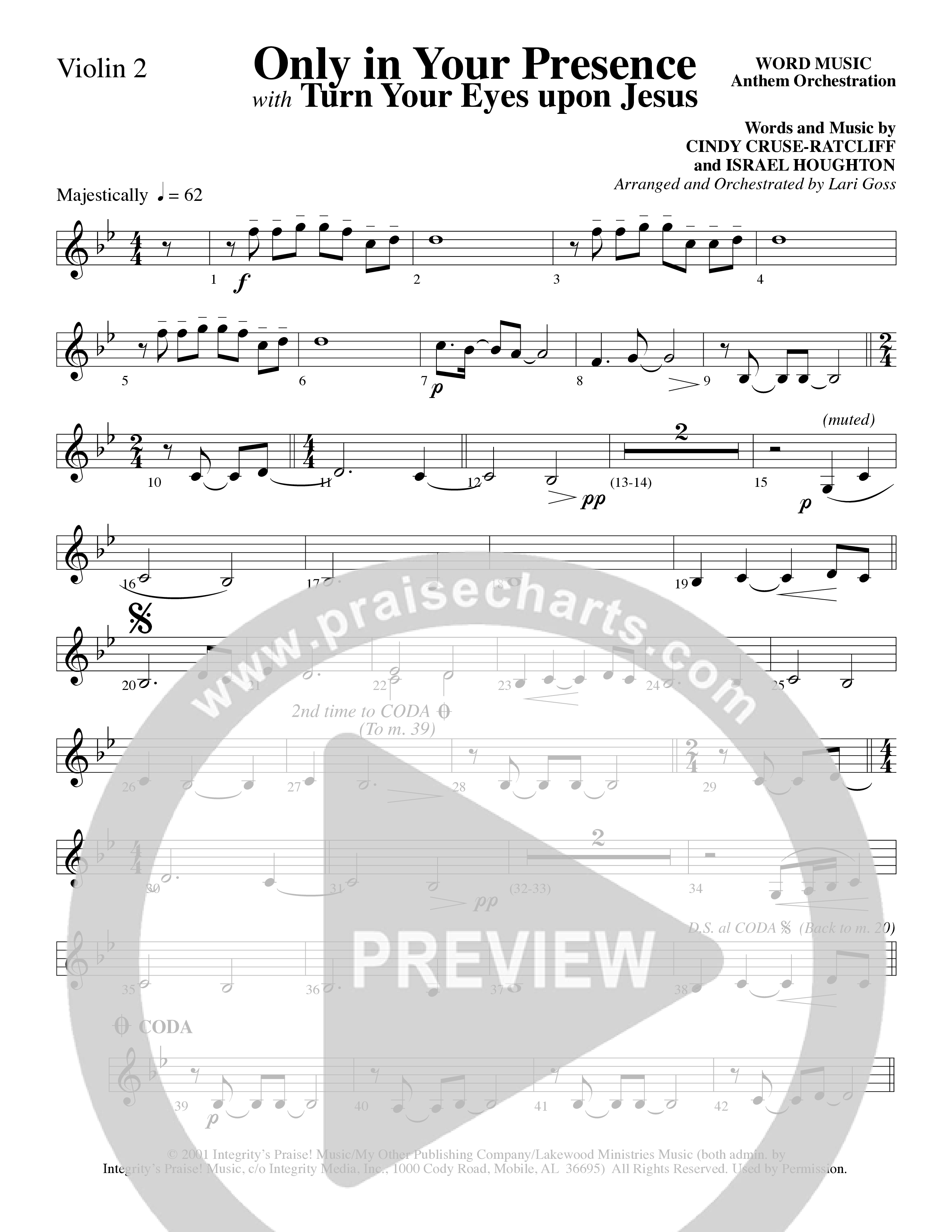 Only In Your Presence (Choral Anthem SATB) Violin 1/2 (Word Music Choral / Arr. Lari Goss)