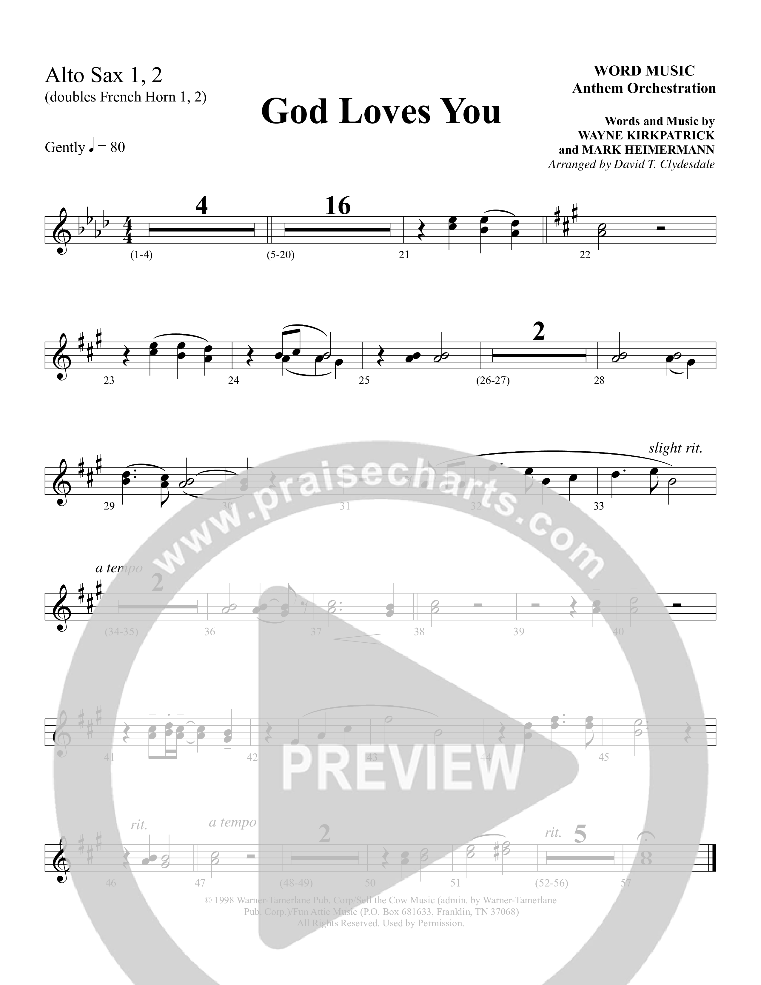 God Loves You (Choral Anthem SATB) Alto Sax (Word Music Choral / Arr. David Clydesdale)