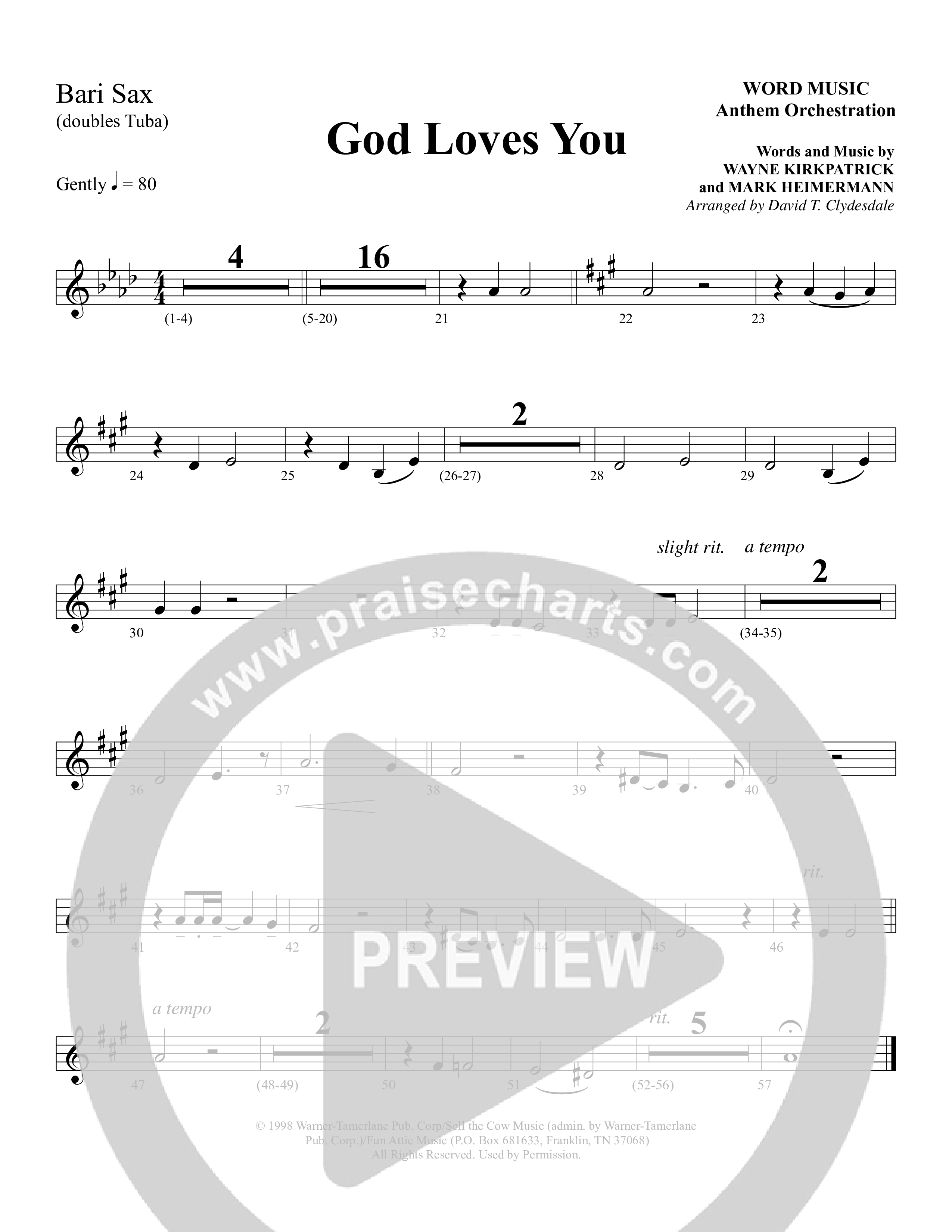 God Loves You (Choral Anthem SATB) Bari Sax (Word Music Choral / Arr. David Clydesdale)