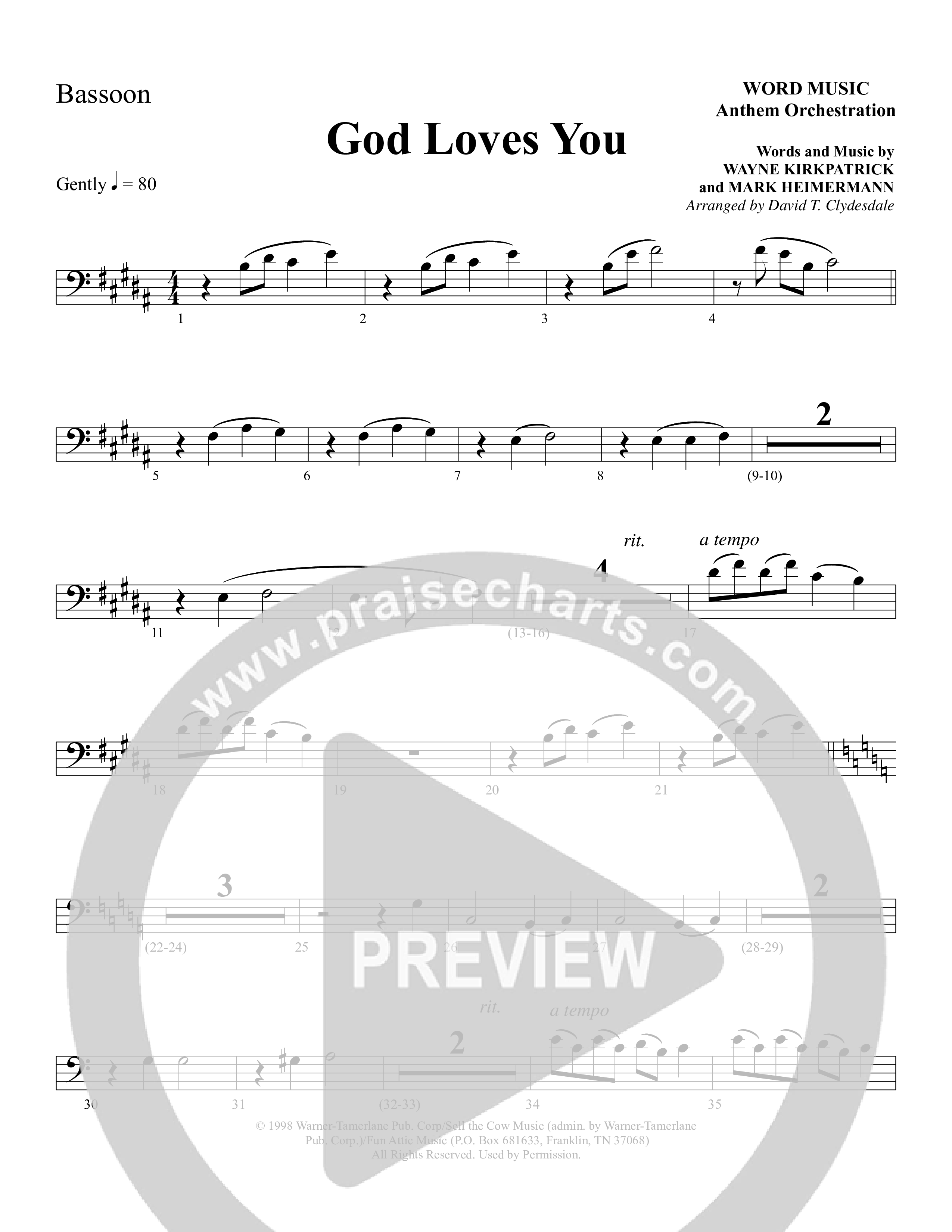 God Loves You (Choral Anthem SATB) Bassoon (Word Music Choral / Arr. David Clydesdale)
