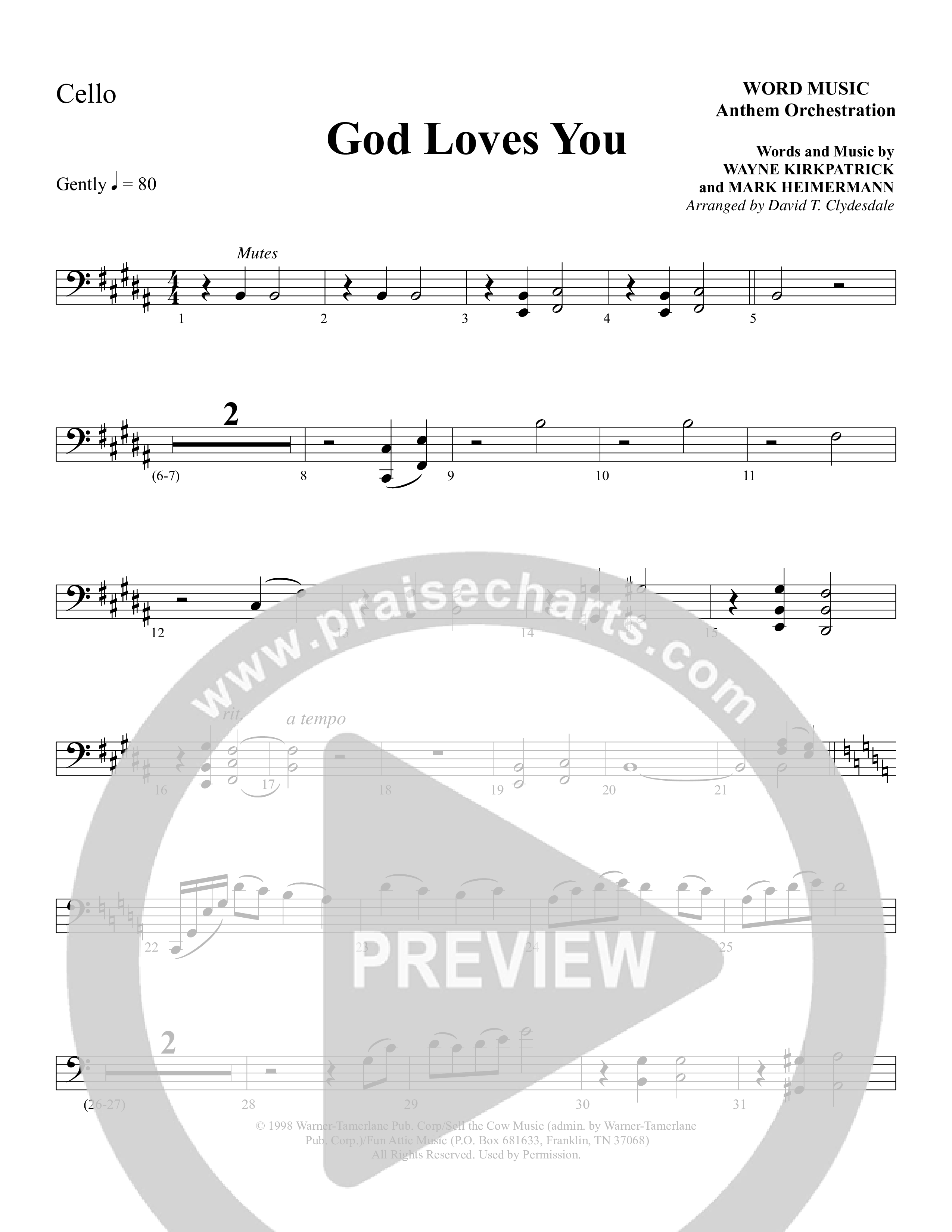 God Loves You (Choral Anthem SATB) Cello (Word Music Choral / Arr. David Clydesdale)