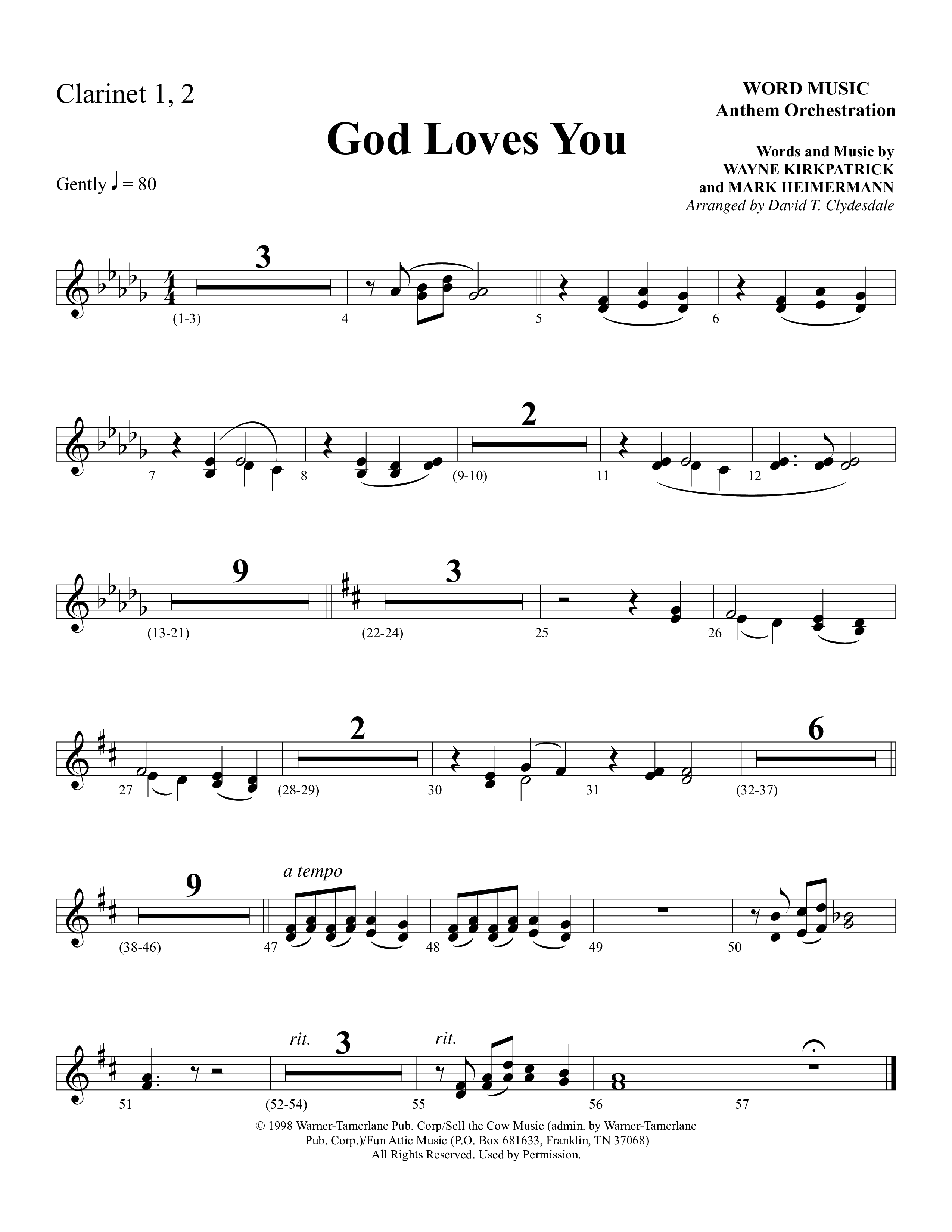 God Loves You (Choral Anthem SATB) Clarinet (Word Music Choral / Arr. David Clydesdale)