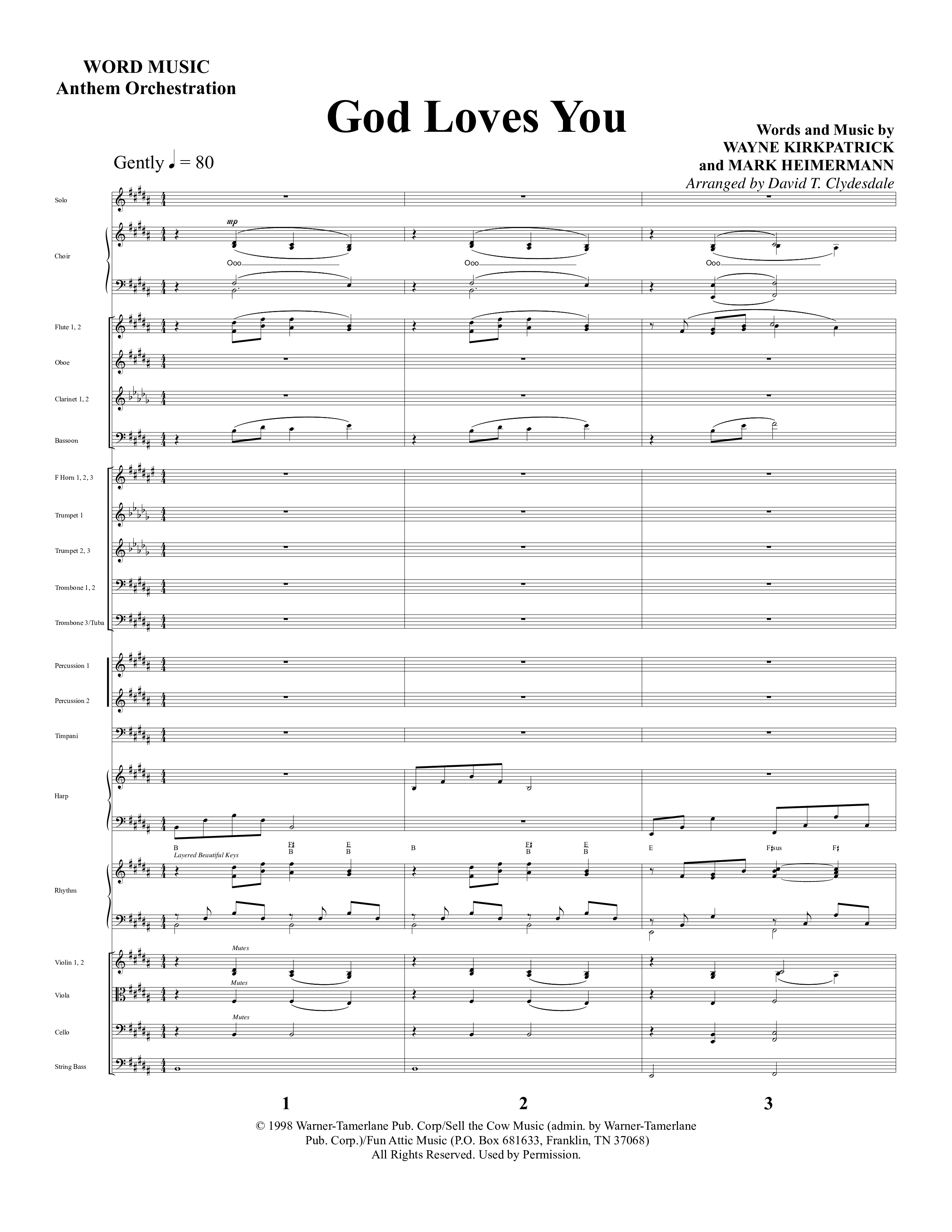 God Loves You (Choral Anthem SATB) Orchestration (Word Music Choral / Arr. David Clydesdale)
