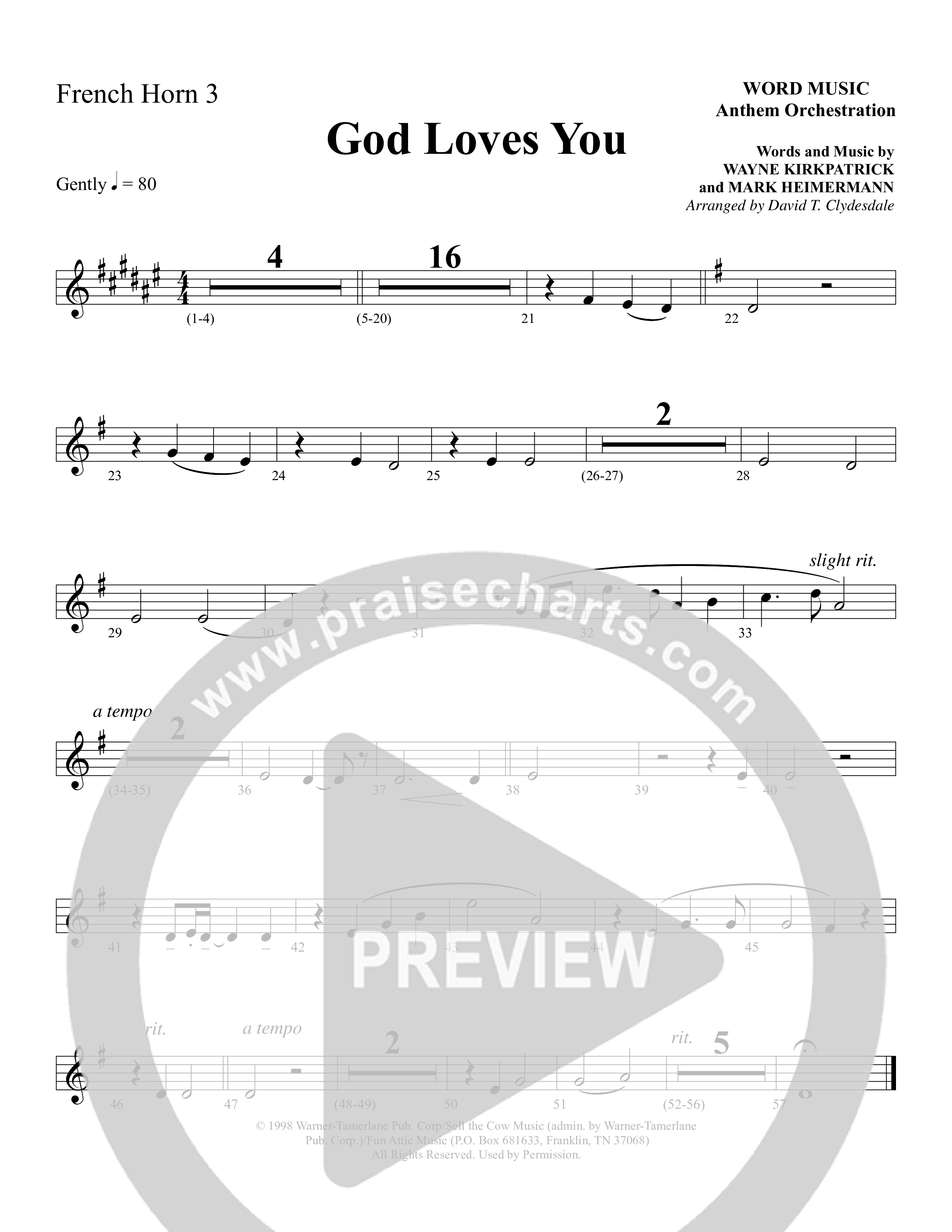 God Loves You (Choral Anthem SATB) French Horn 3 (Word Music Choral / Arr. David Clydesdale)