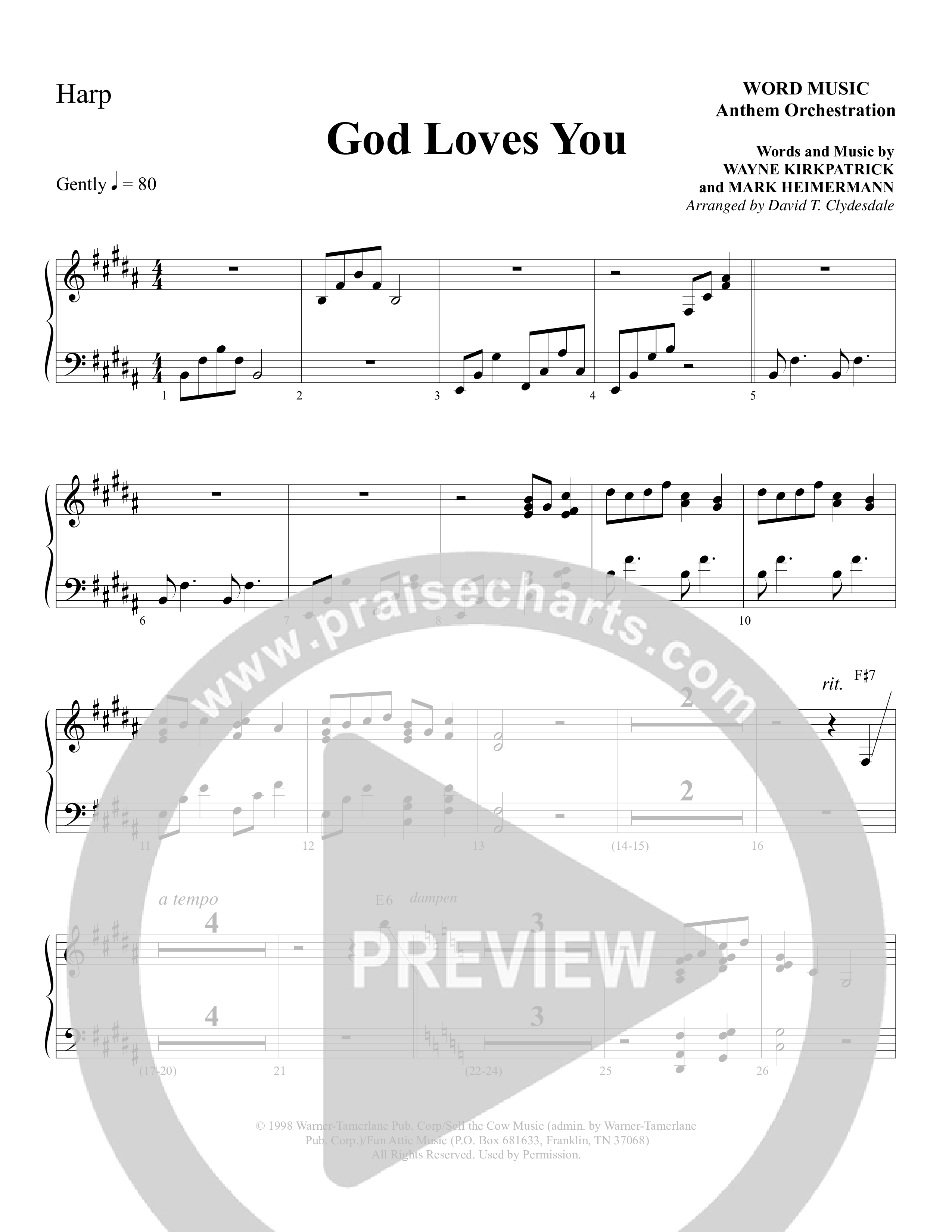God Loves You (Choral Anthem SATB) Harp (Word Music Choral / Arr. David Clydesdale)