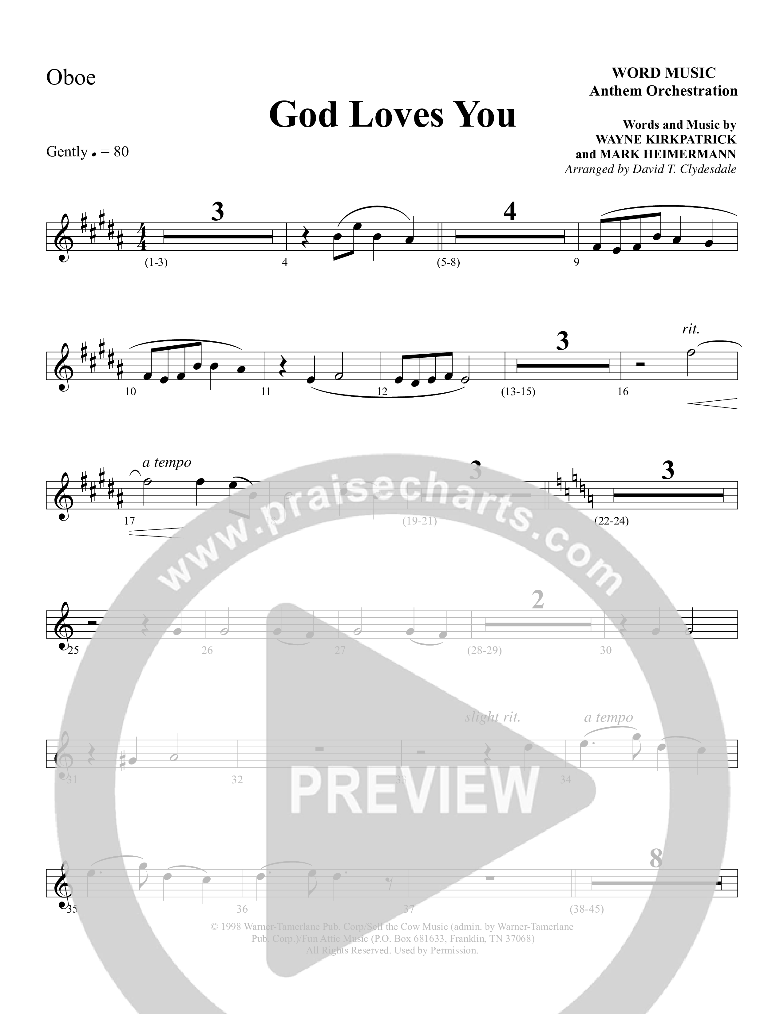 God Loves You (Choral Anthem SATB) Oboe (Word Music Choral / Arr. David Clydesdale)