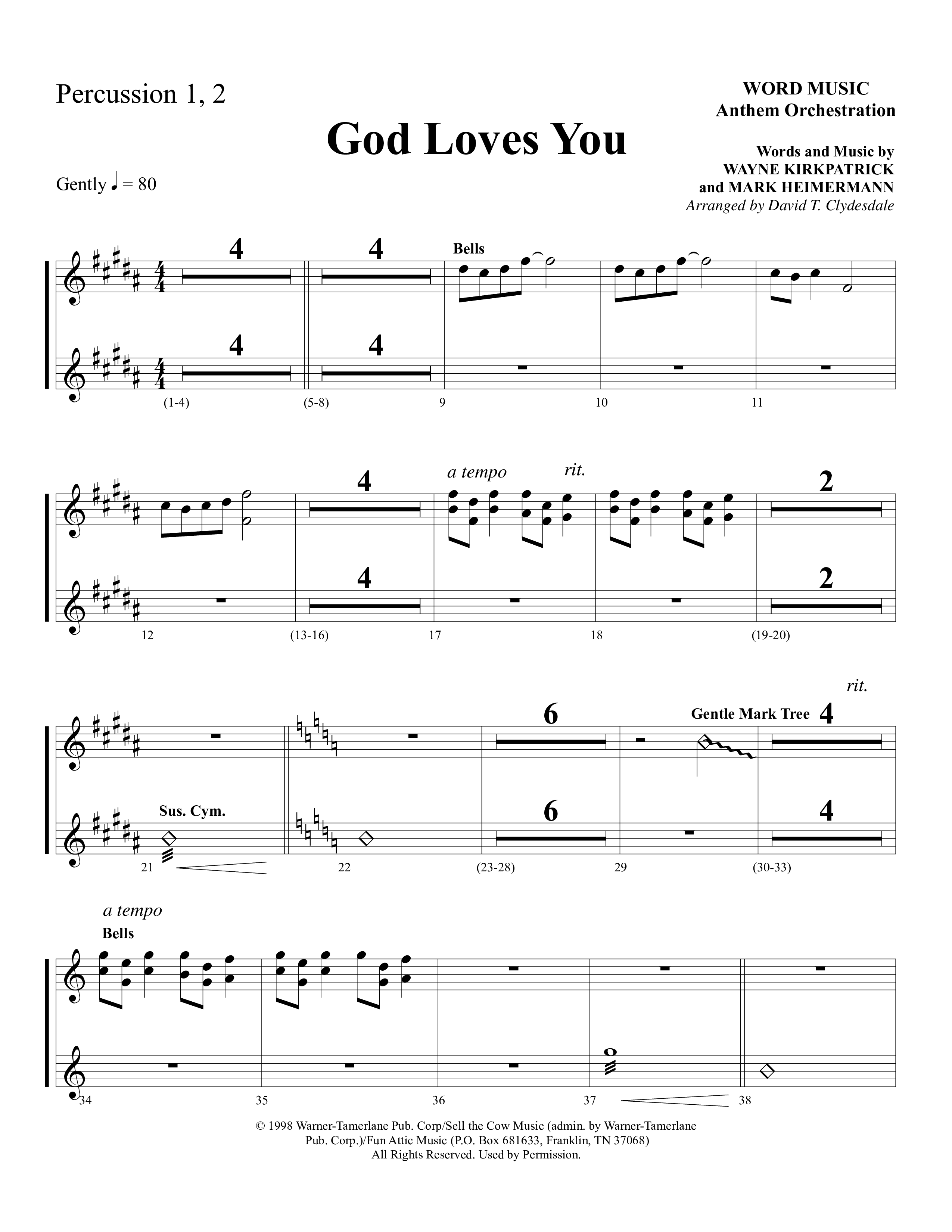 God Loves You (Choral Anthem SATB) Percussion (Word Music Choral / Arr. David Clydesdale)
