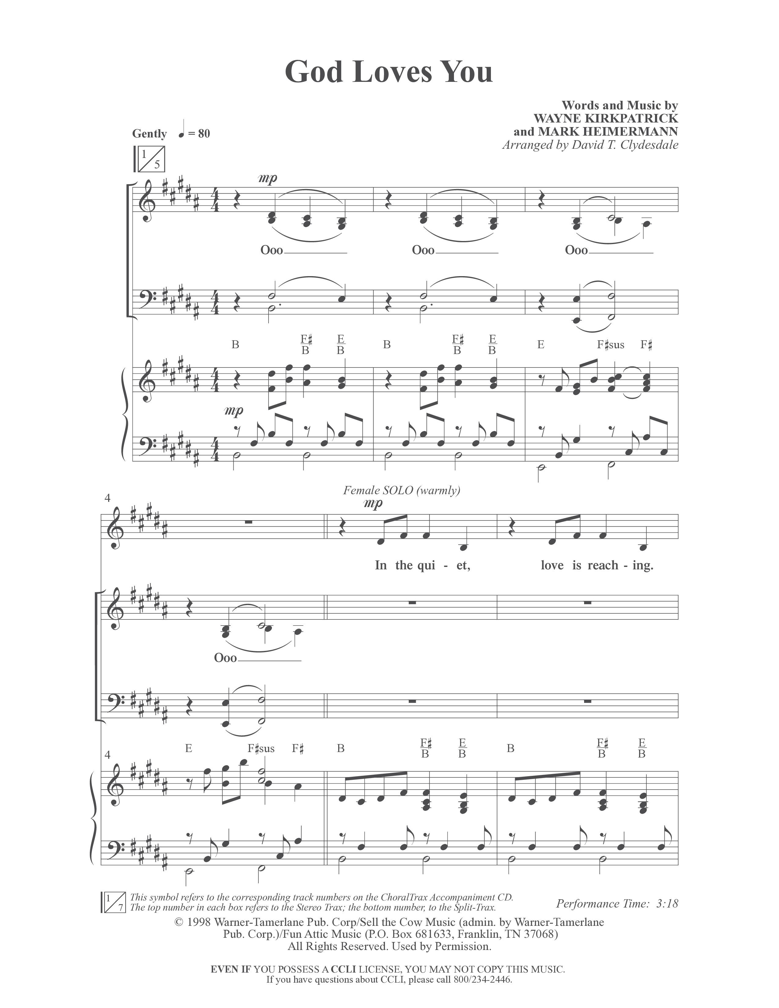 God Loves You (Choral Anthem SATB) Anthem (SATB/Piano) (Word Music Choral / Arr. David Clydesdale)