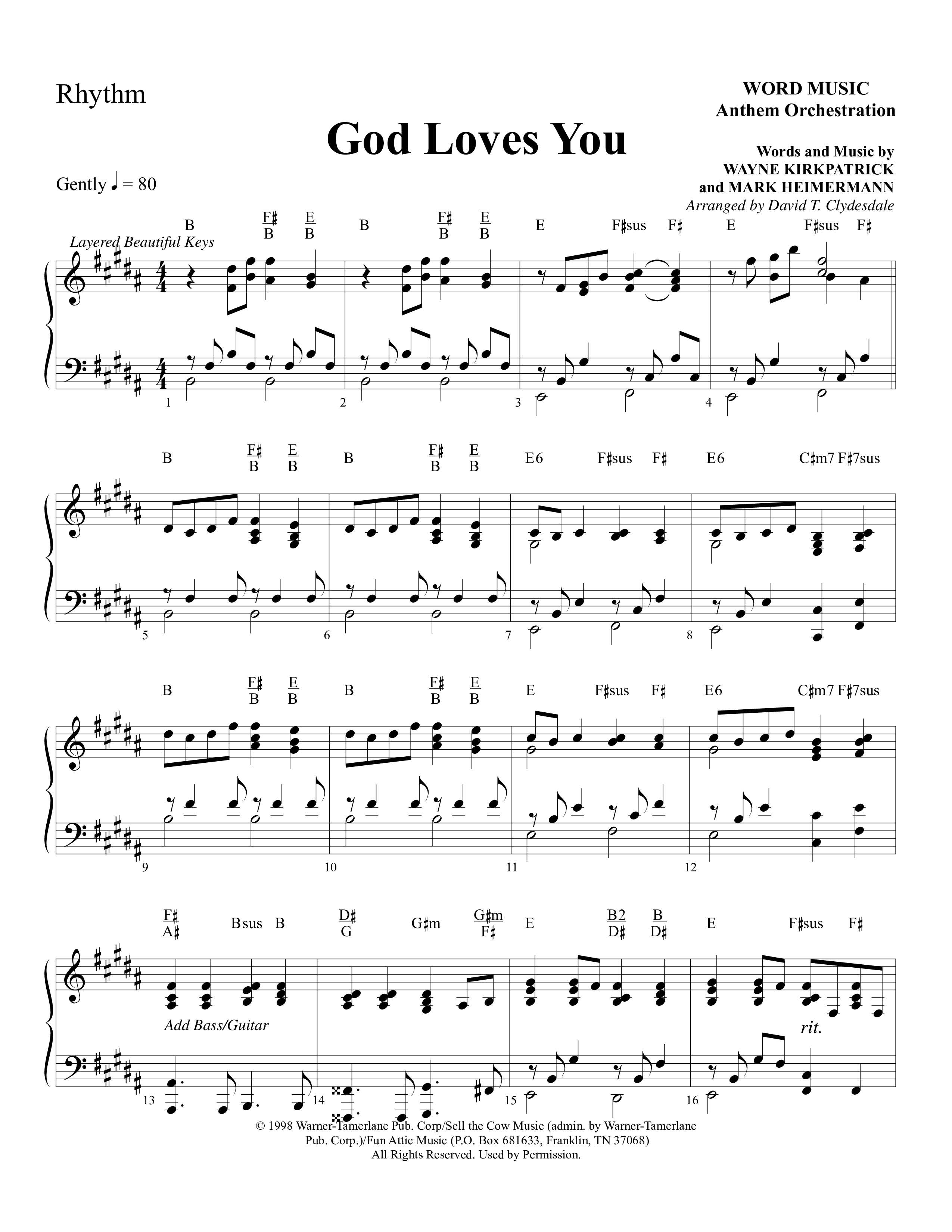 God Loves You (Choral Anthem SATB) Rhythm Chart (Word Music Choral / Arr. David Clydesdale)