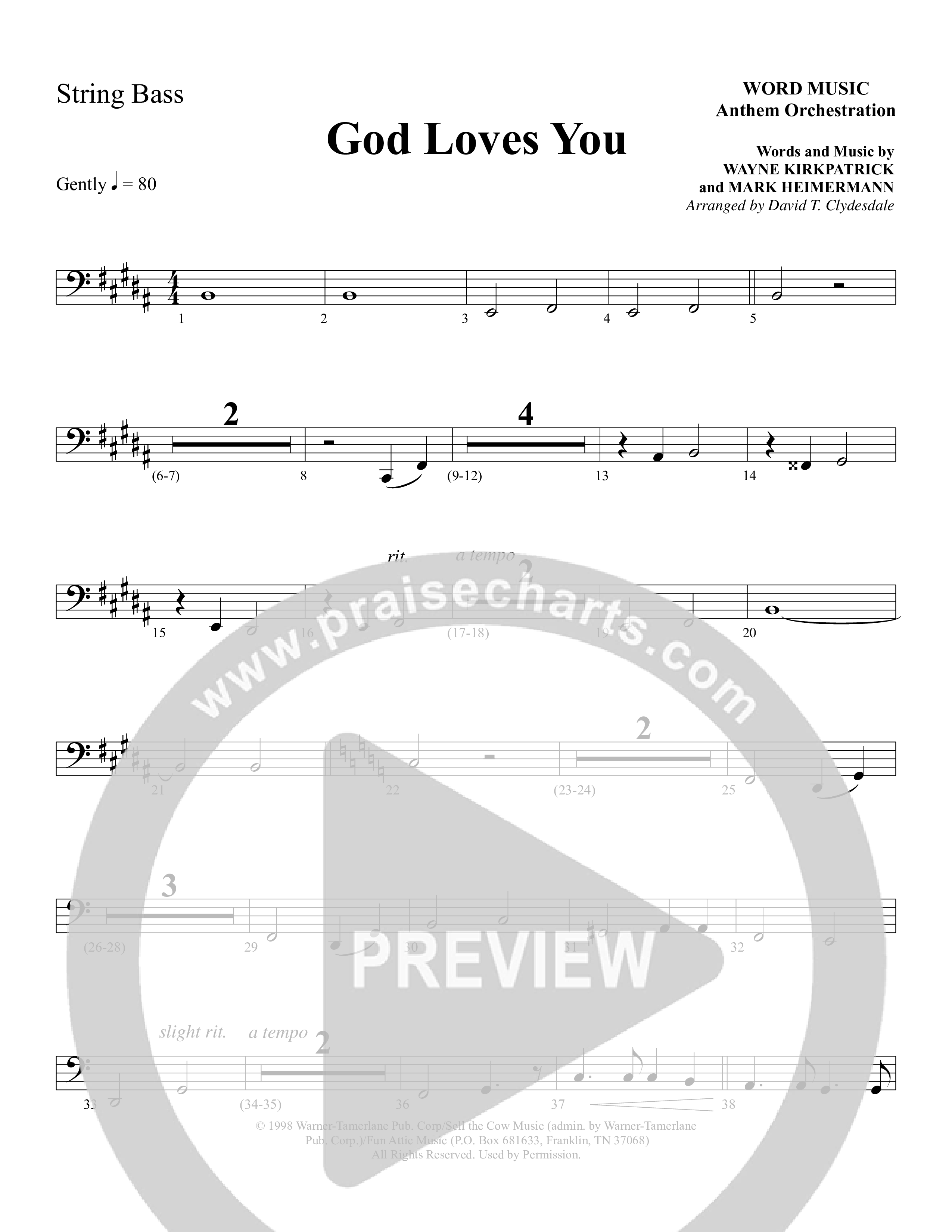 God Loves You (Choral Anthem SATB) String Bass (Word Music Choral / Arr. David Clydesdale)