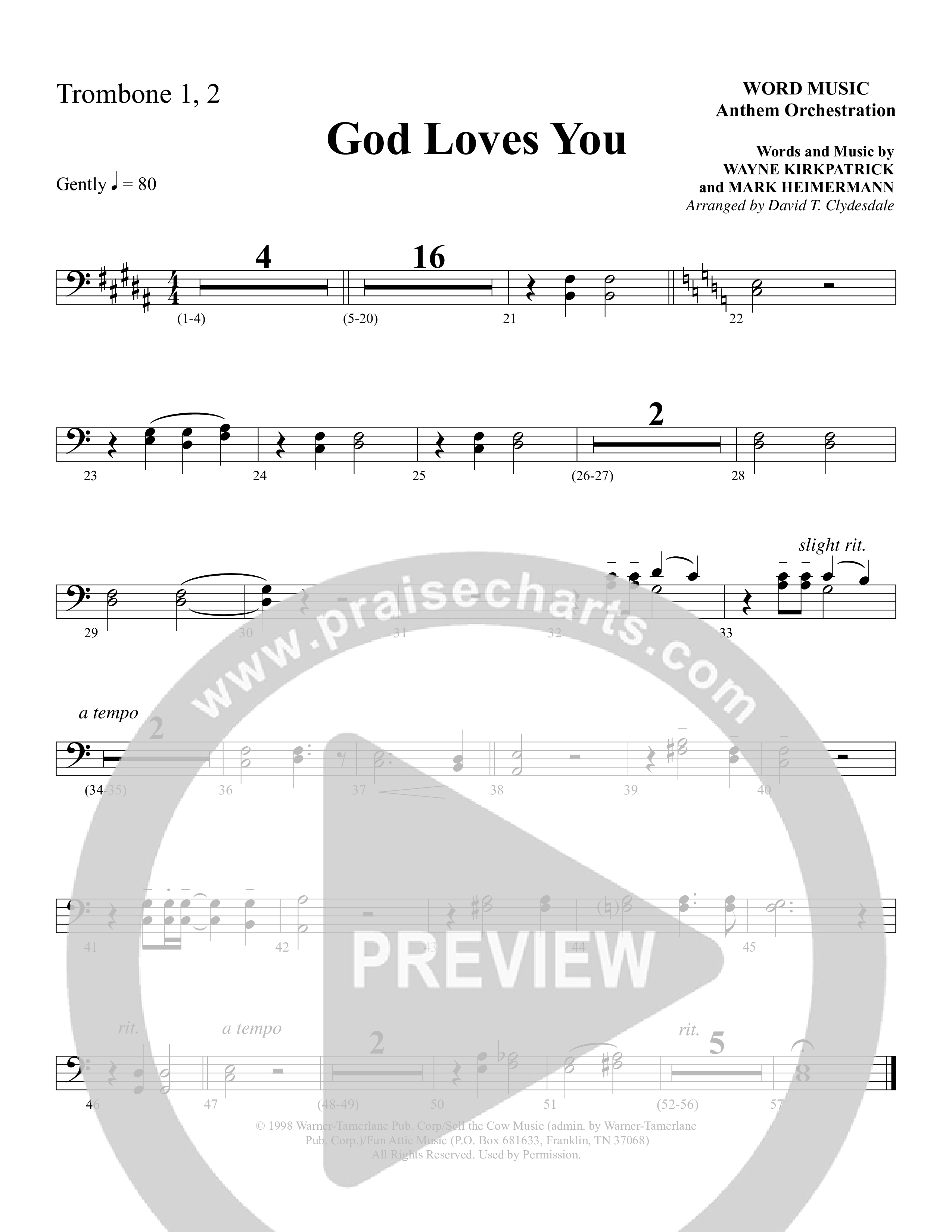 God Loves You (Choral Anthem SATB) Trombone 1/2 (Word Music Choral / Arr. David Clydesdale)