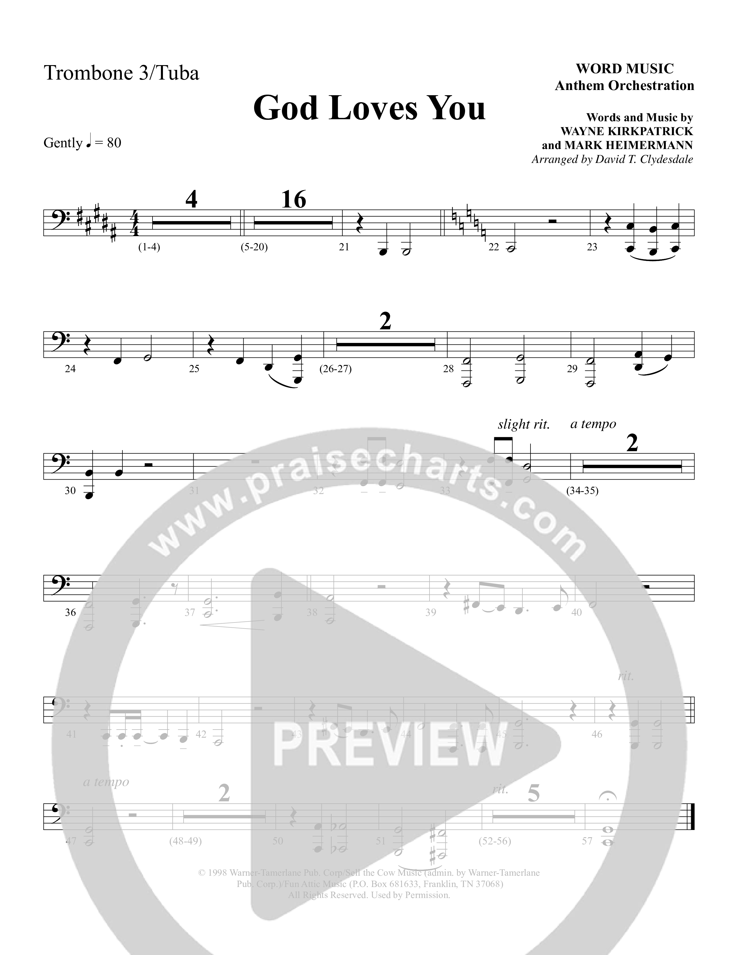 God Loves You (Choral Anthem SATB) Trombone 3/Tuba (Word Music Choral / Arr. David Clydesdale)