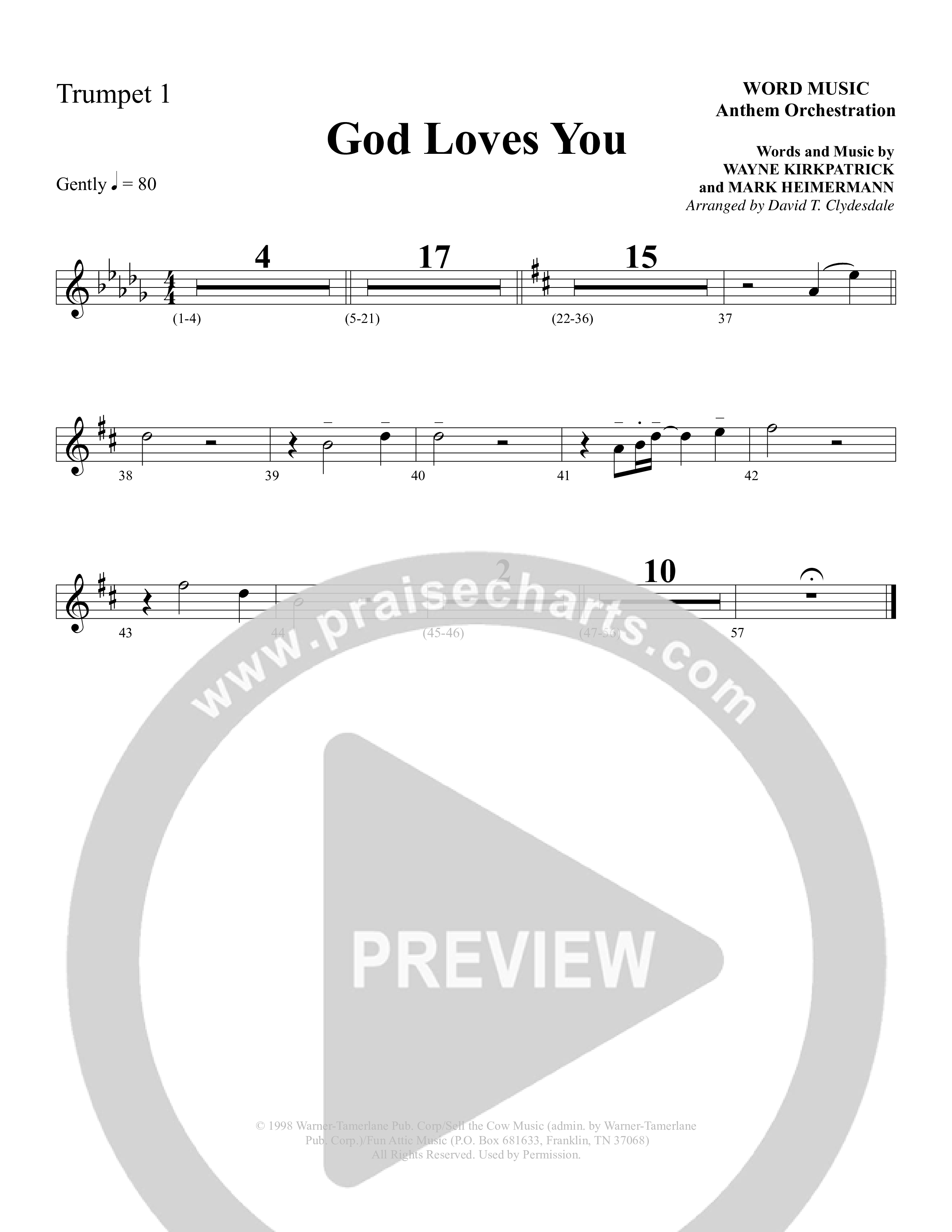God Loves You (Choral Anthem SATB) Trumpet 1 (Word Music Choral / Arr. David Clydesdale)