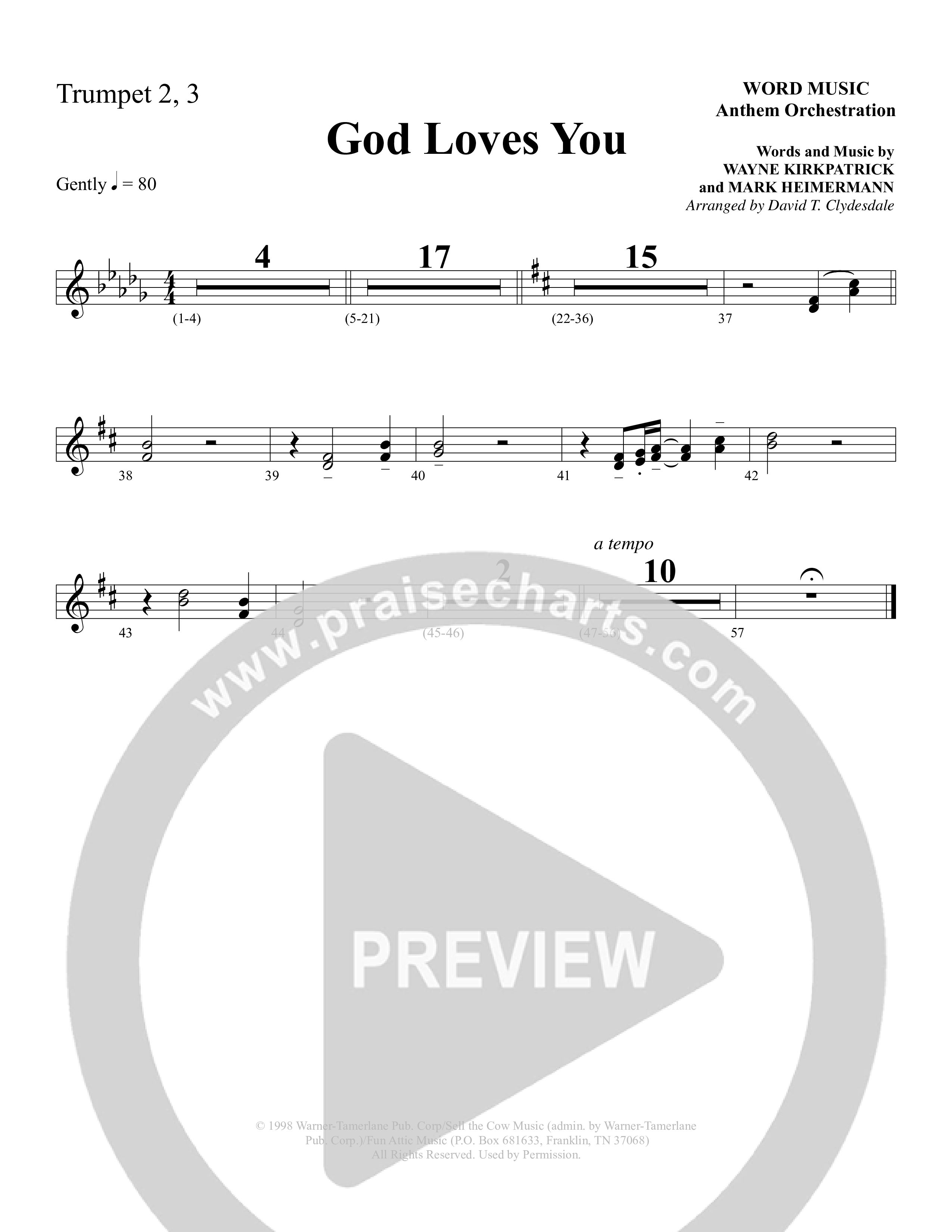 God Loves You (Choral Anthem SATB) Trumpet 2/3 (Word Music Choral / Arr. David Clydesdale)