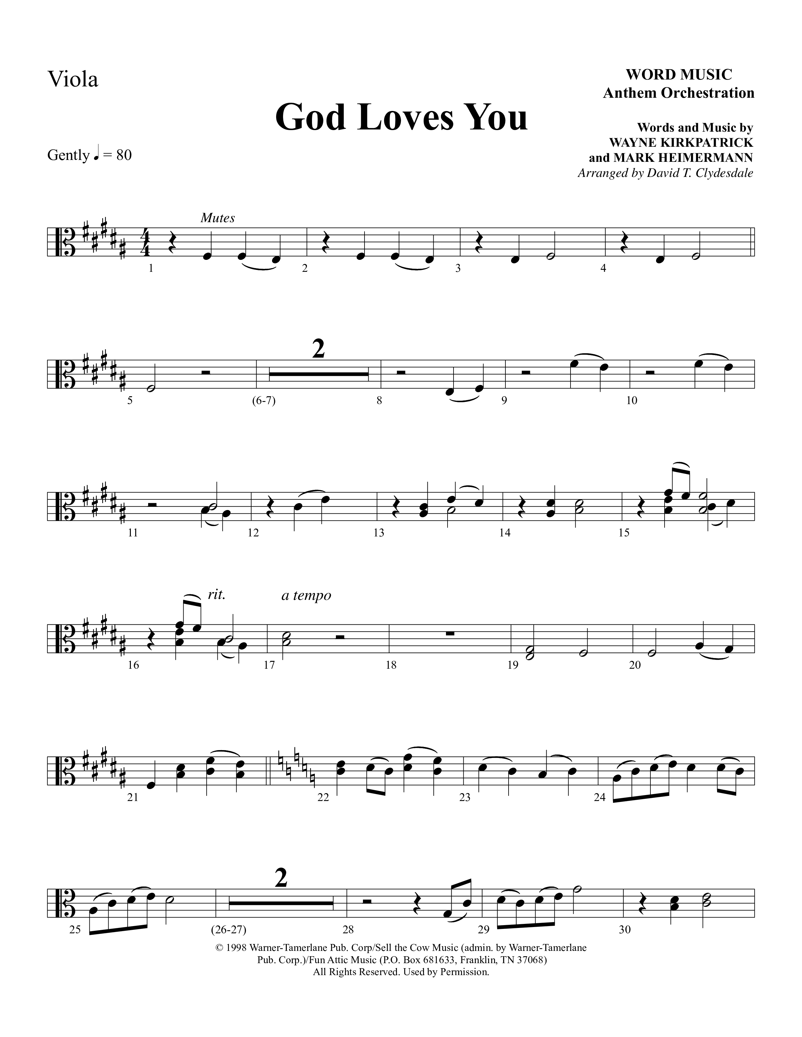 God Loves You (Choral Anthem SATB) Viola (Word Music Choral / Arr. David Clydesdale)