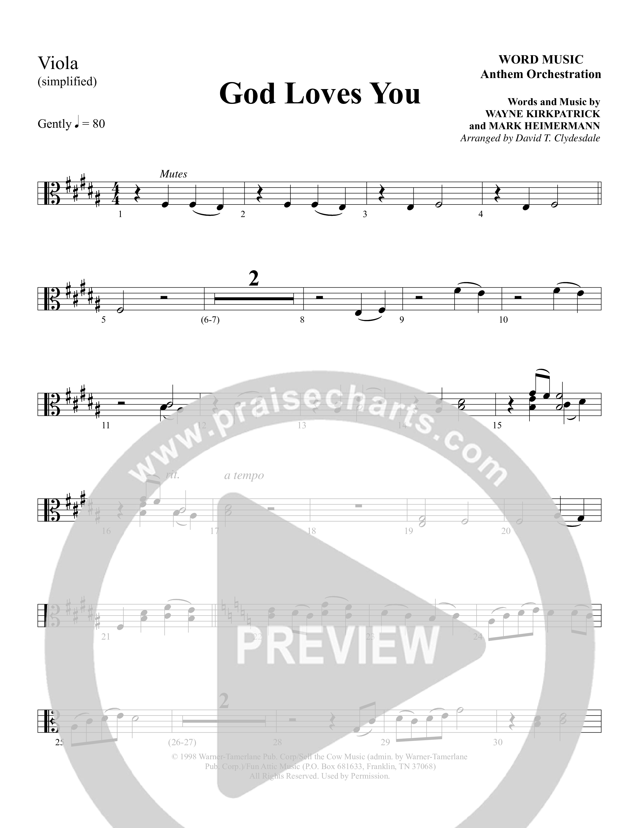 God Loves You (Choral Anthem SATB) Viola (Word Music Choral / Arr. David Clydesdale)