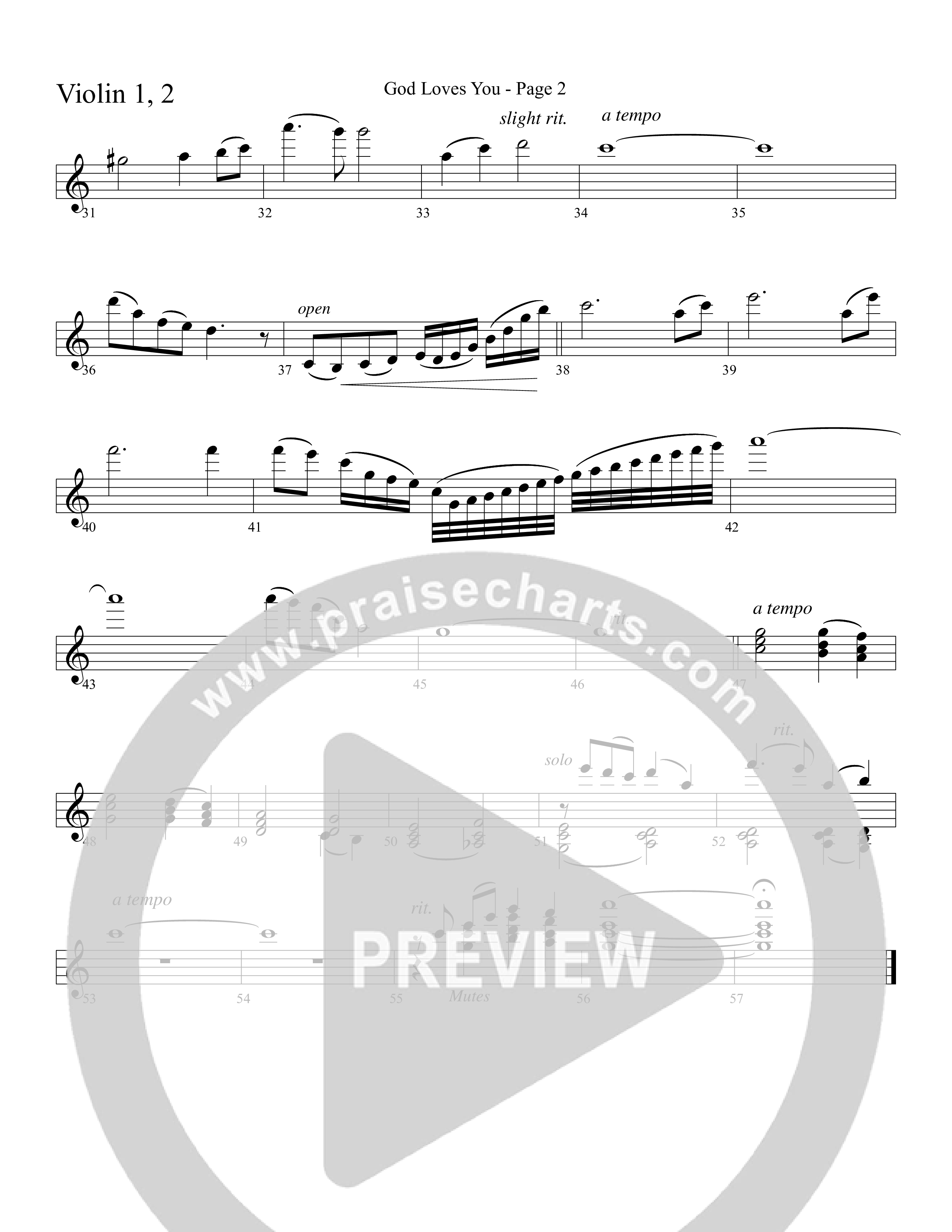 God Loves You (Choral Anthem SATB) Violin 1/2 (Word Music Choral / Arr. David Clydesdale)