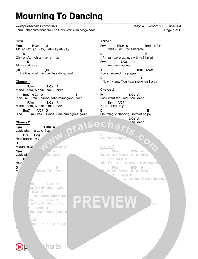 Mourning To Dancing Chords & Lyrics (Jenn Johnson / Manuchie / The Unveiled / Silas Magalhães)